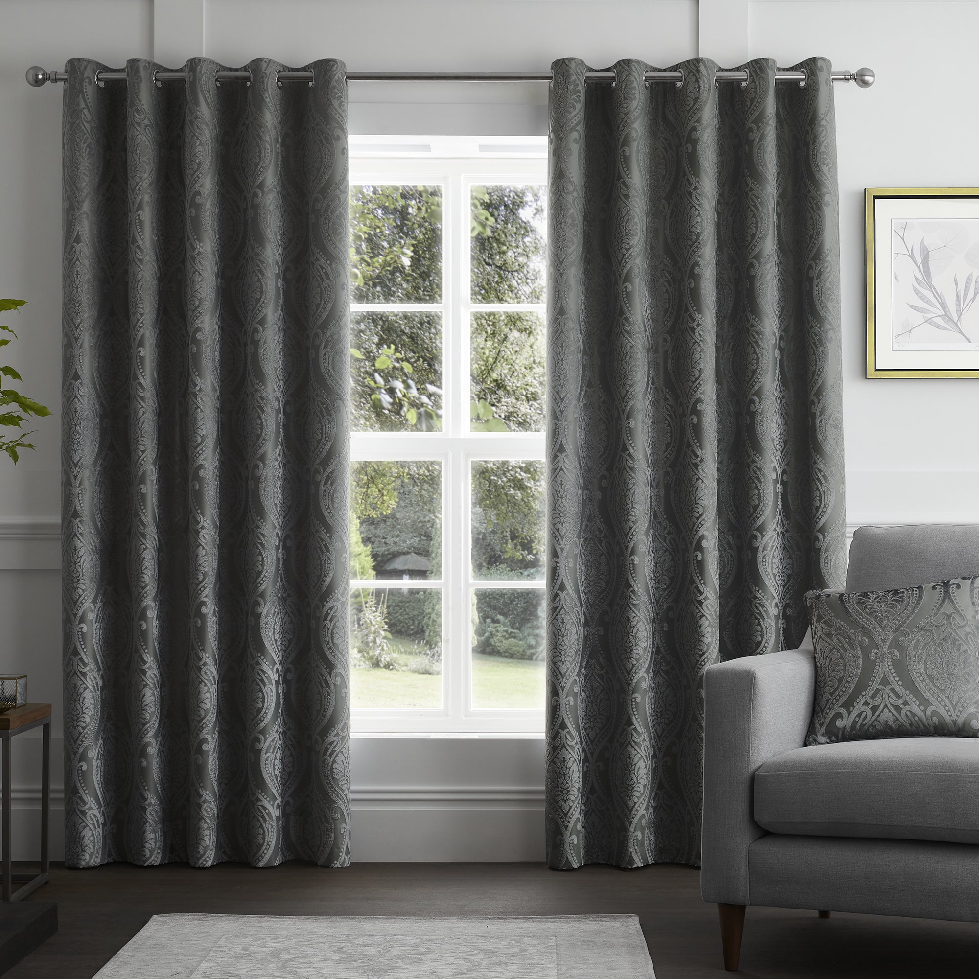 Chateau - Jacquard Pair of Eyelet Curtains in Slate - By Curtina