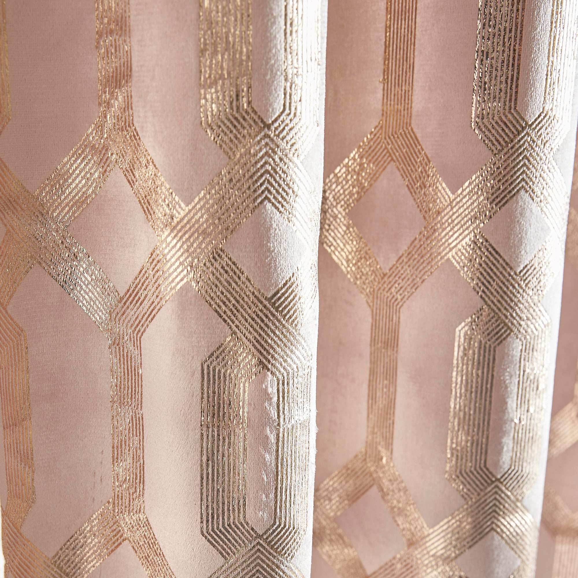 Claudette - Velvet Foil Print Pair of Eyelet Curtains in Blush by Caprice