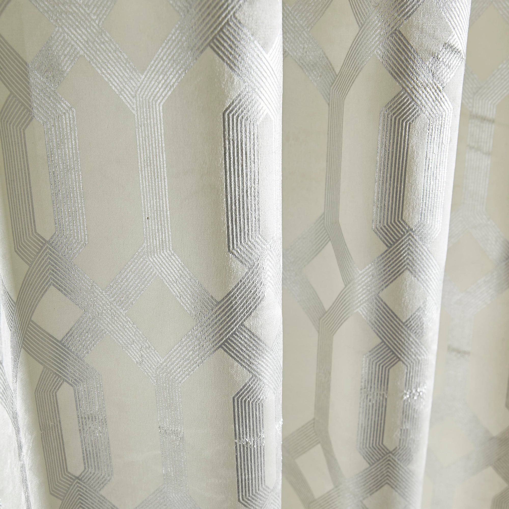 Claudette - Velvet Foil Print Pair of Eyelet Curtains in Ivory by Caprice