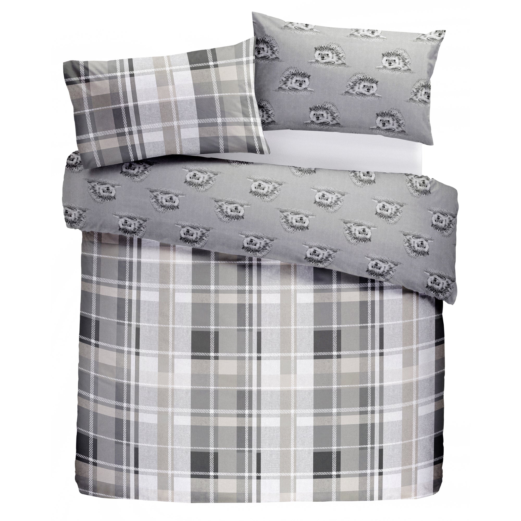 Colville Check Grey - 100% Brushed Cotton Checked Duvet Set - by D&D Lodge