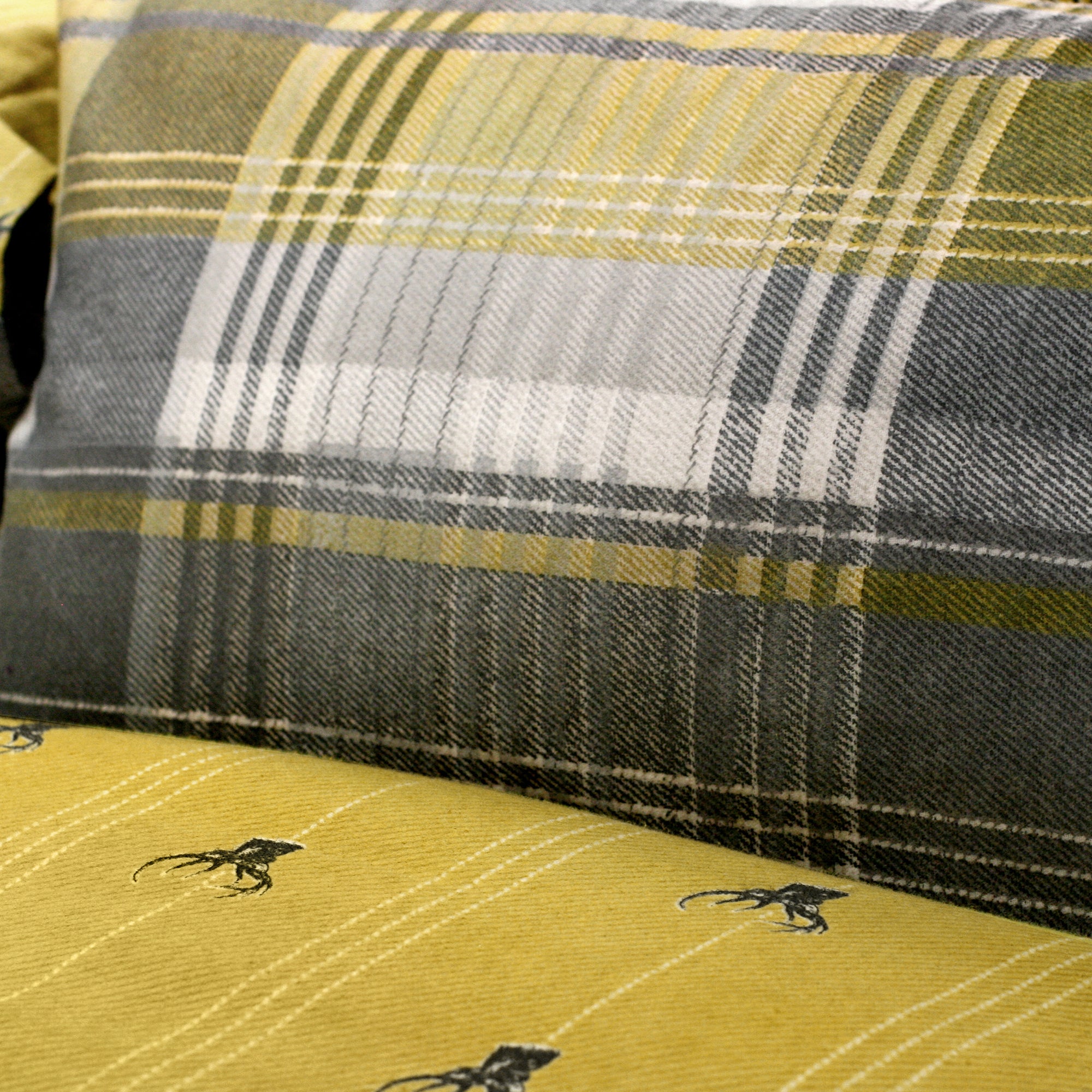 Connolly Check - 100% Brushed Cotton Checked Duvet Set in Ochre- by D&D Lodge