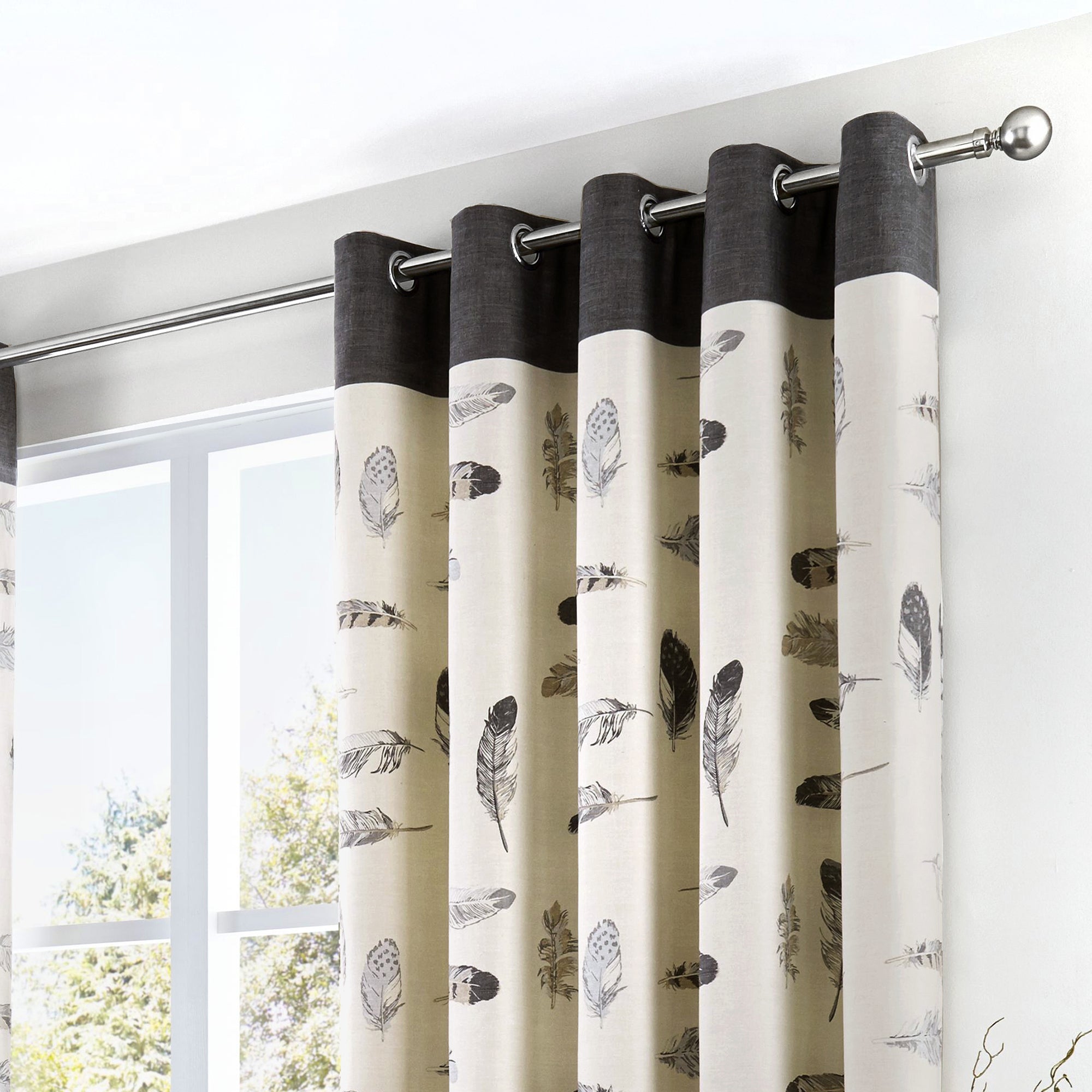 Idaho - 100%  Cotton Pair of Eyelet Curtains in Charcoal - by Fusion