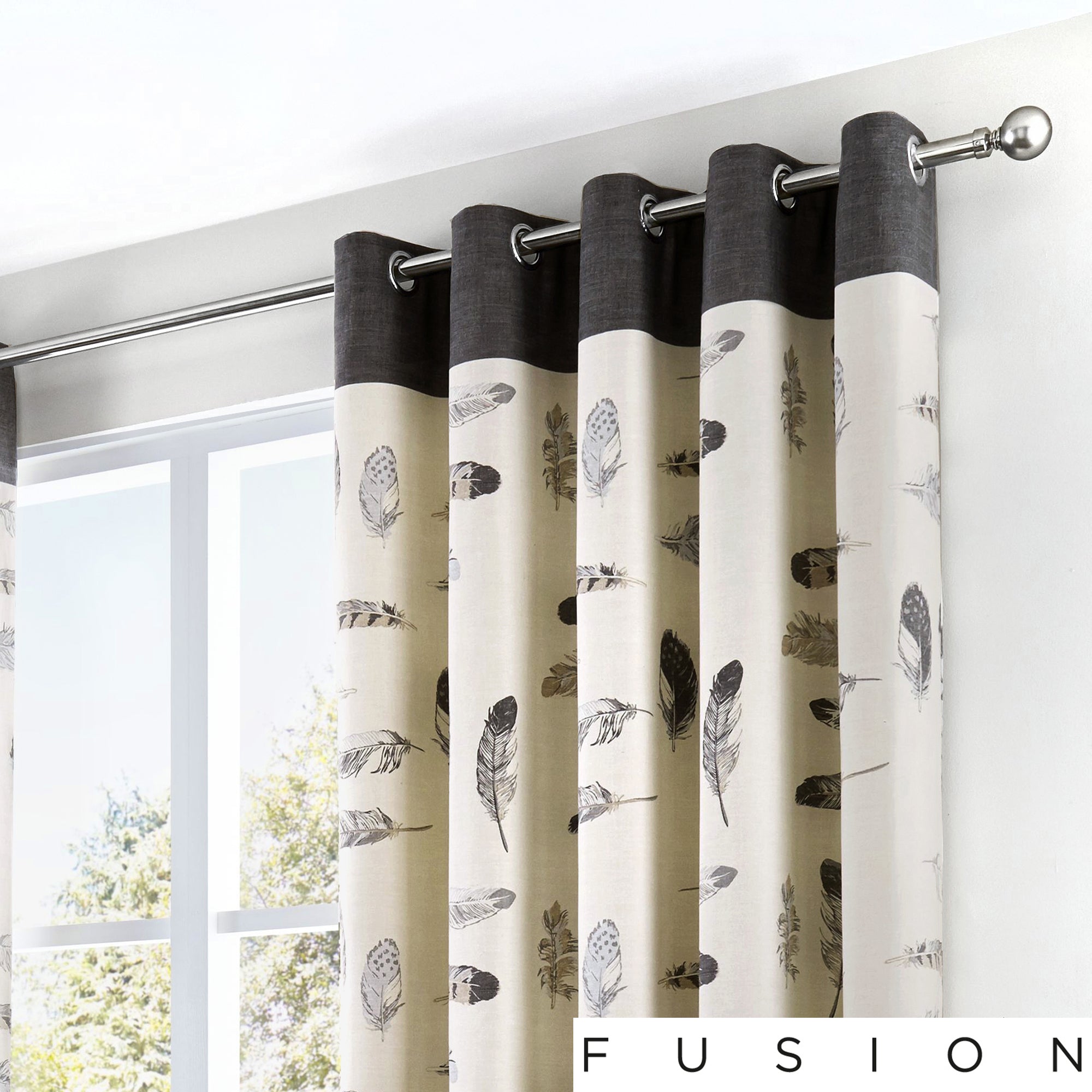 Idaho - 100%  Cotton Pair of Eyelet Curtains in Charcoal - by Fusion