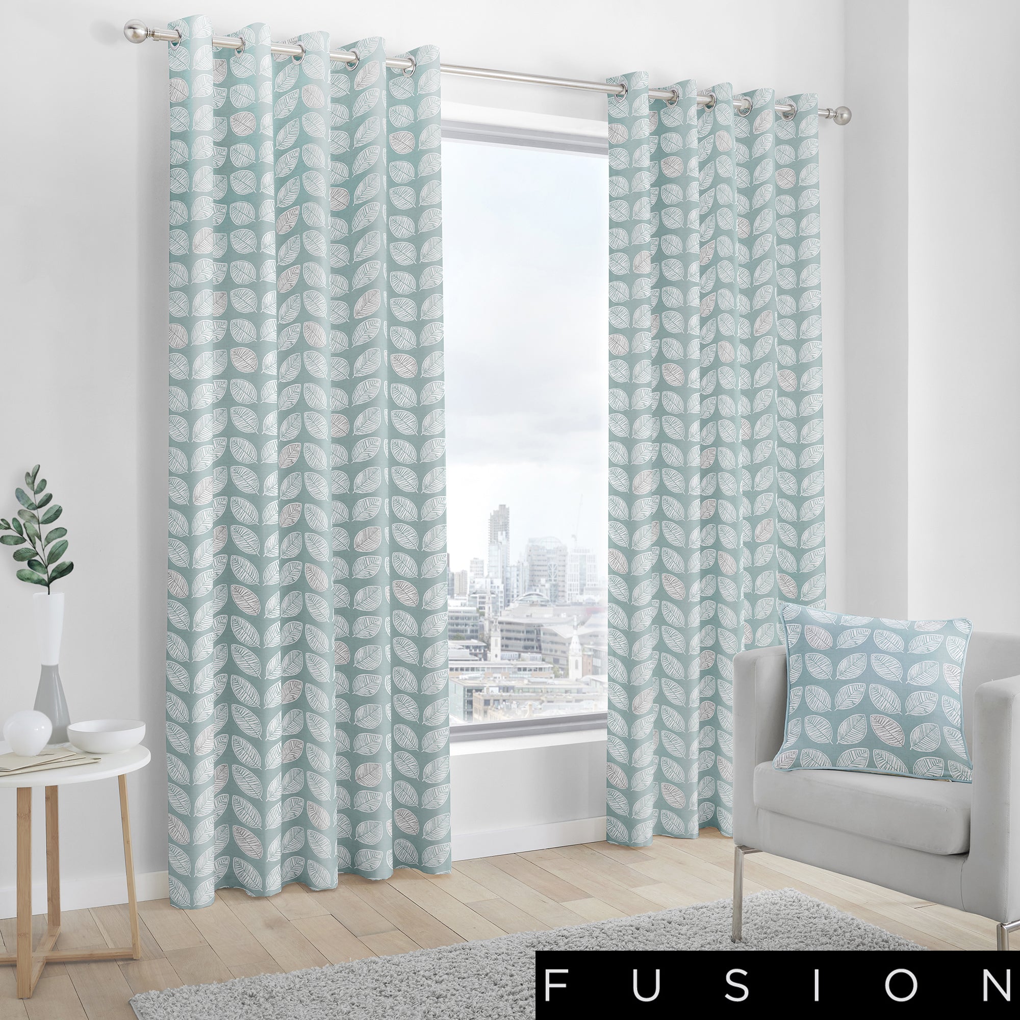 Delft - 100% Cotton Lined Eyelet Curtains in Duck Egg - by Fusion