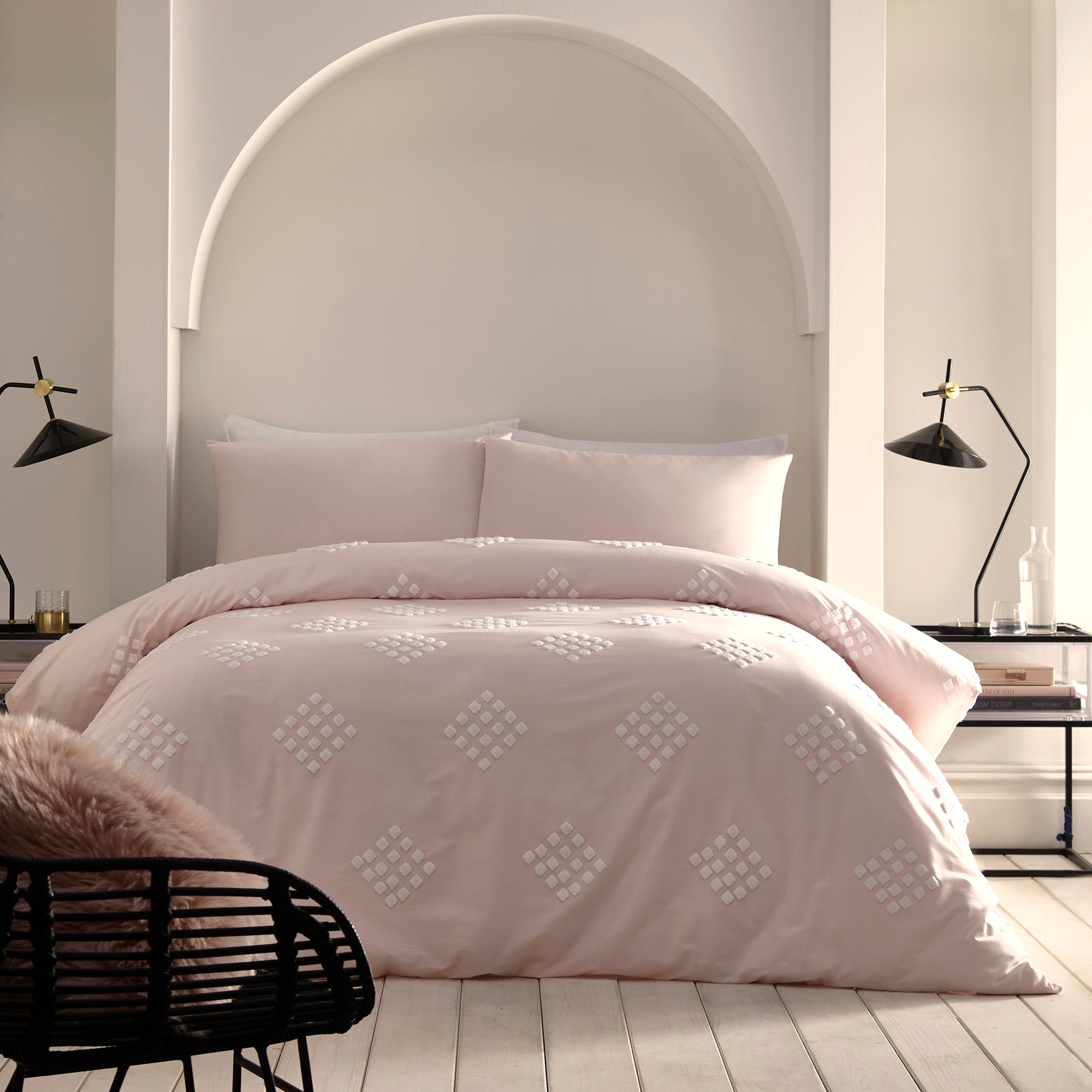 Diamond Tuft - 100% Cotton Duvet Cover Set in Blush - by Appletree Boutique