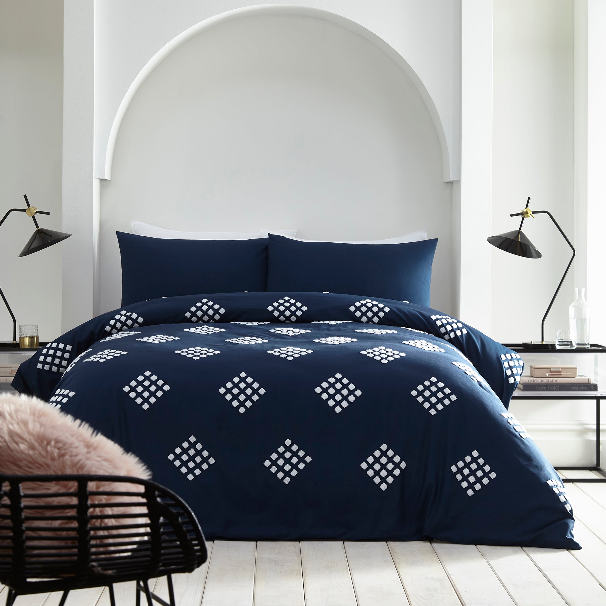 Diamond Tuft - 100% Cotton Duvet Cover Set in Navy - by Appletree Boutique