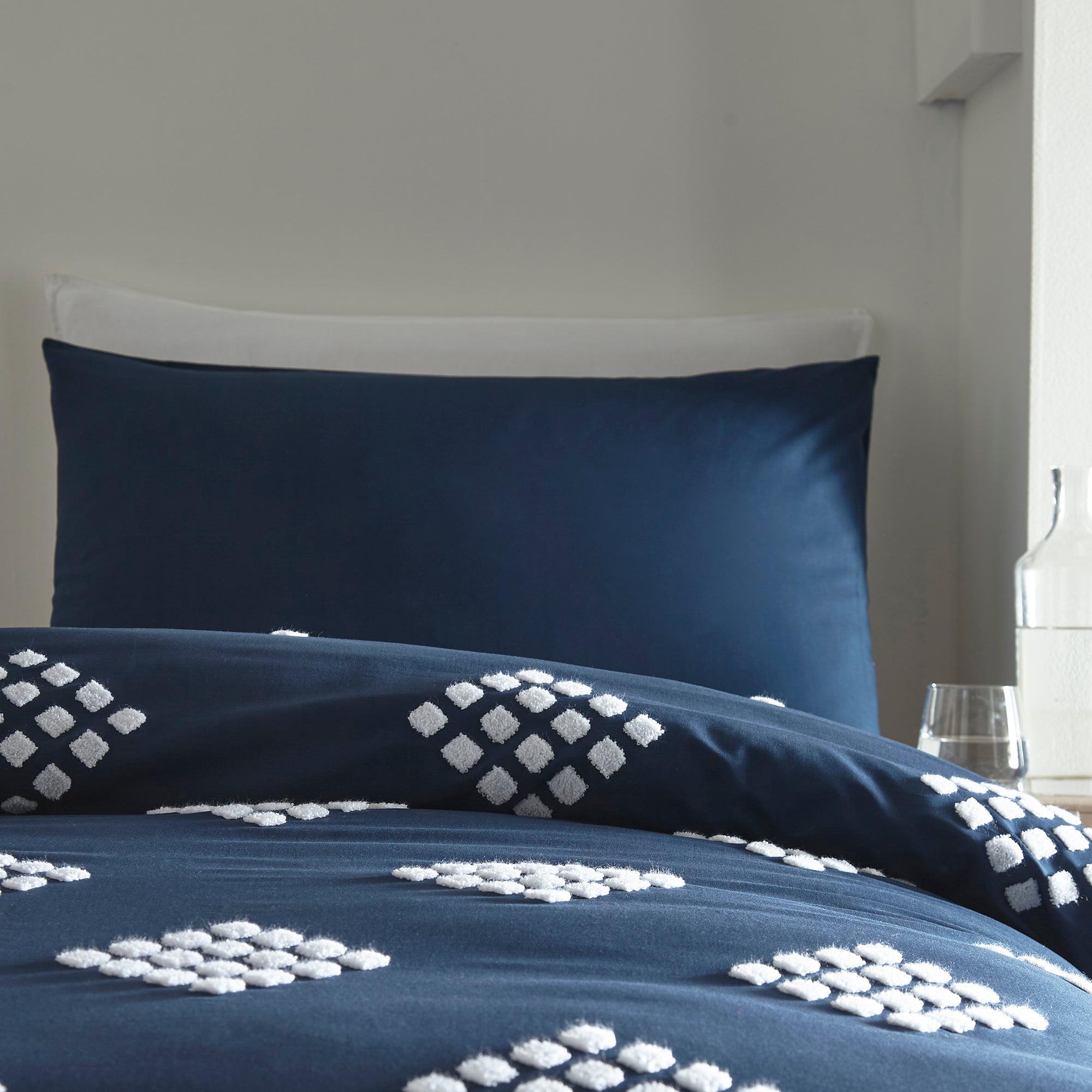 Diamond Tuft - 100% Cotton Duvet Cover Set in Navy - by Appletree Boutique