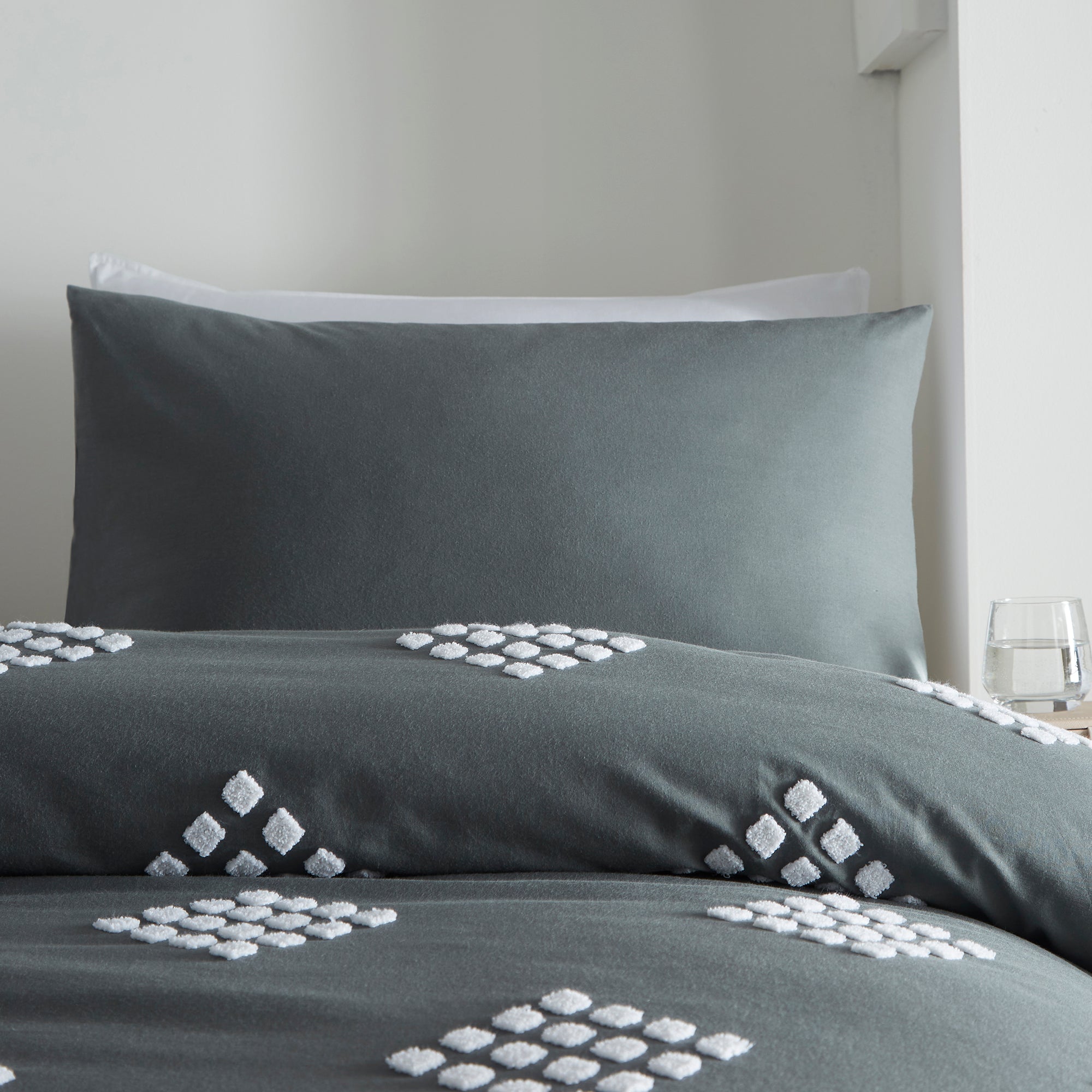 Diamond Tuft - 100% Cotton Duvet Cover Set in Slate - by Appletree Boutique