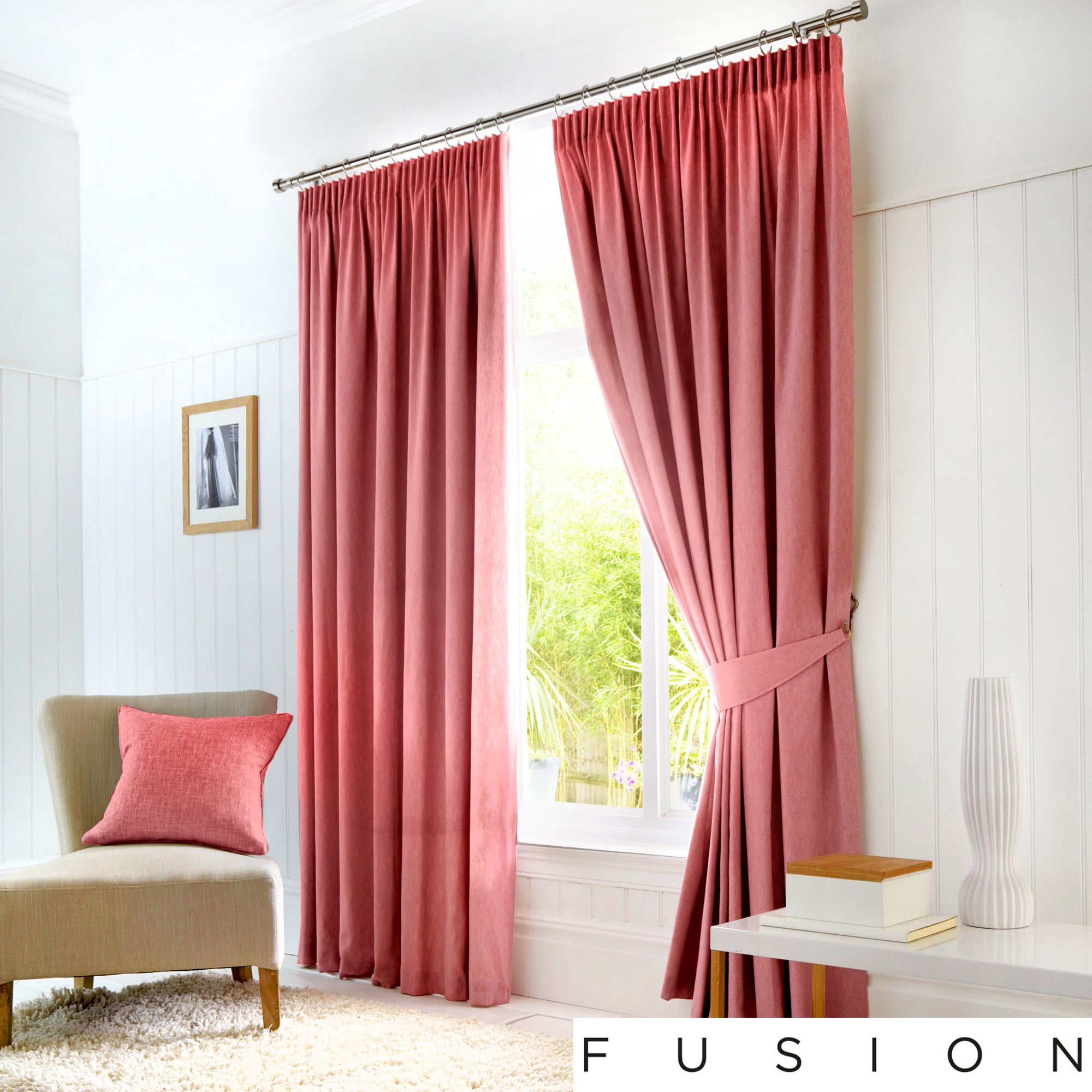 Dijon - Blackout Pair of Pencil Pleat Curtains in Blush - by Fusion