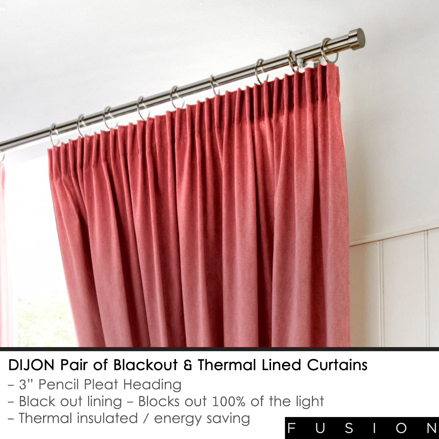 Dijon - Blackout Pair of Pencil Pleat Curtains in Blush - by Fusion