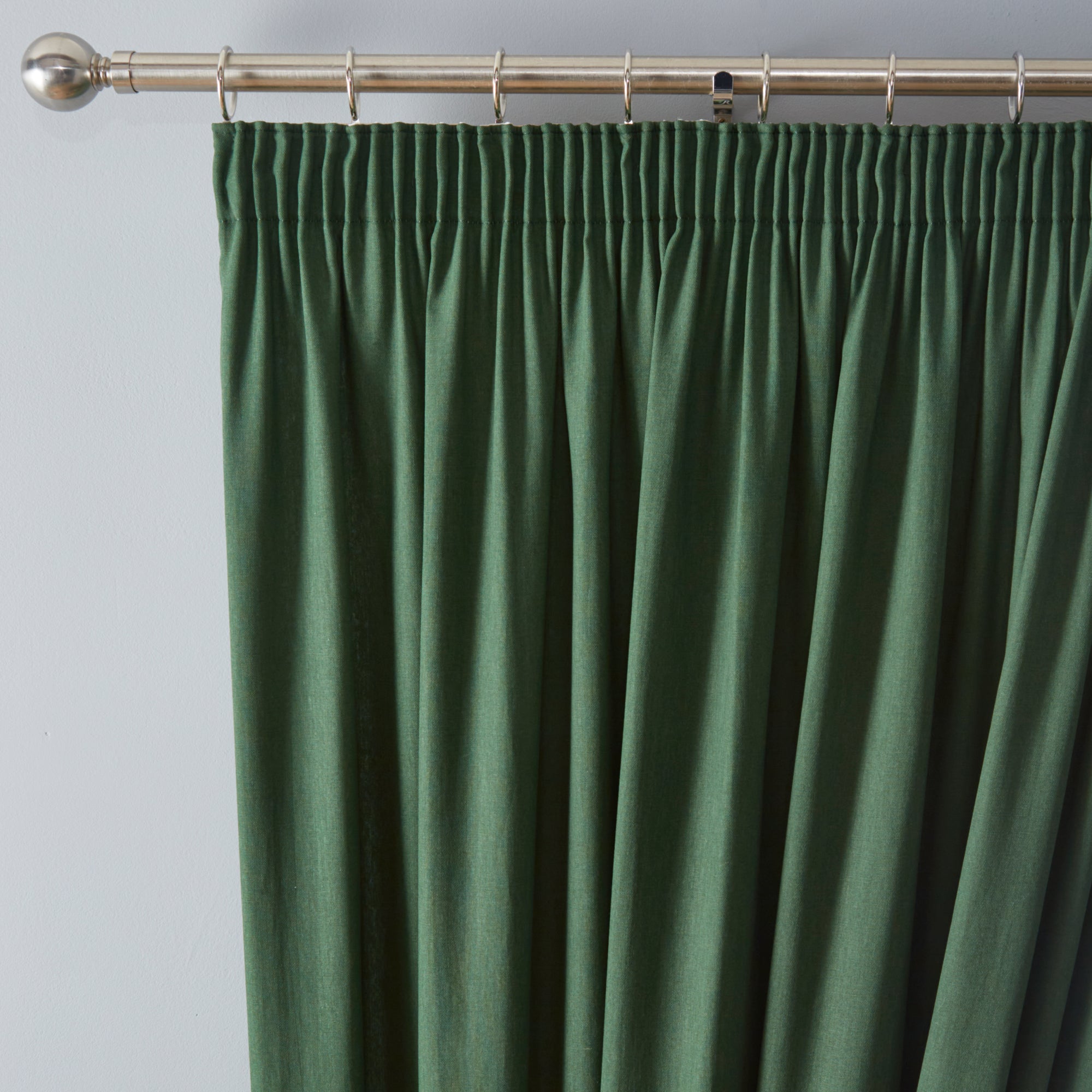 Pair of Pencil Pleat Curtains Dijon by Fusion in Bottle Green