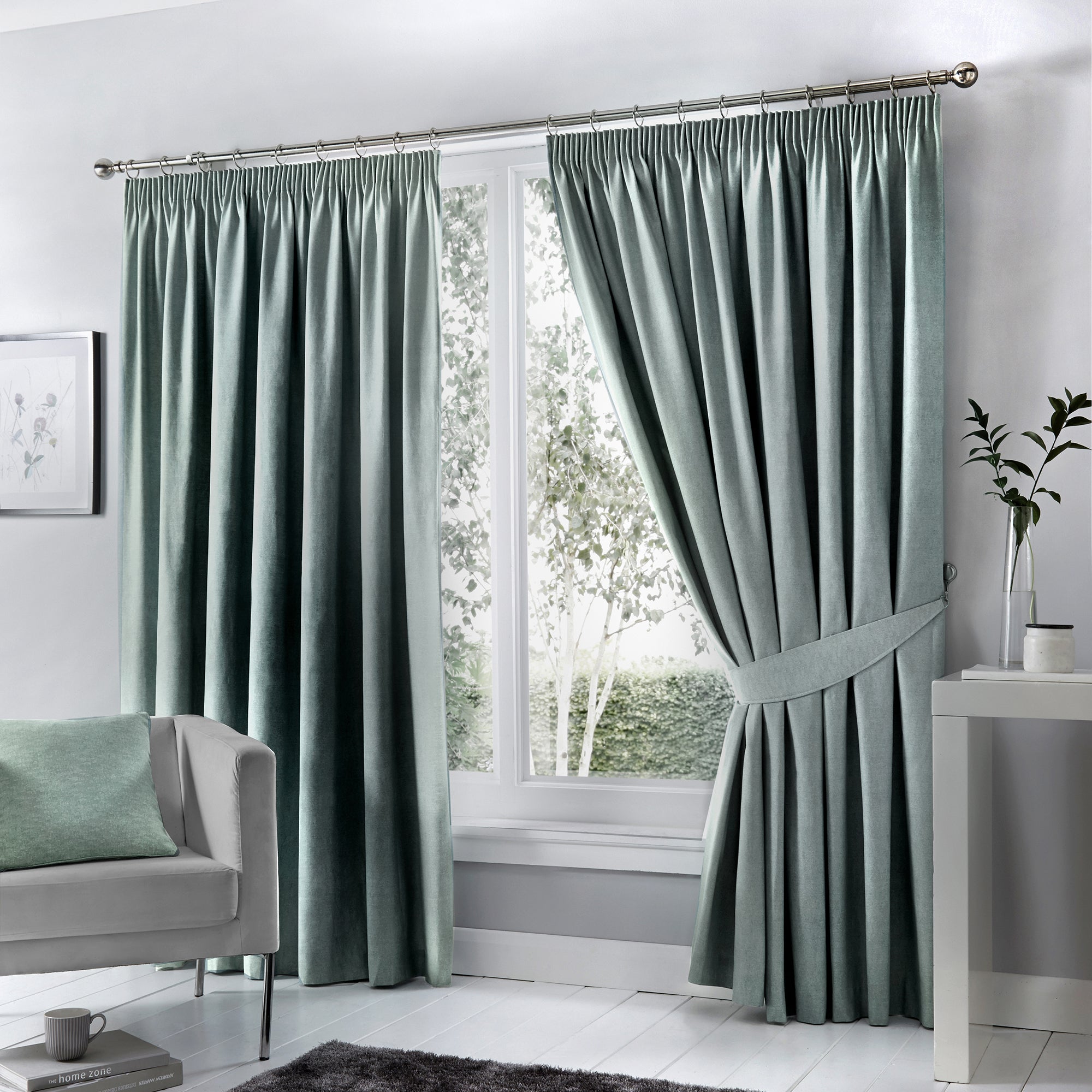 Dijon - Blackout Pair of Pencil Pleat Curtains in Duck Egg - by Fusion