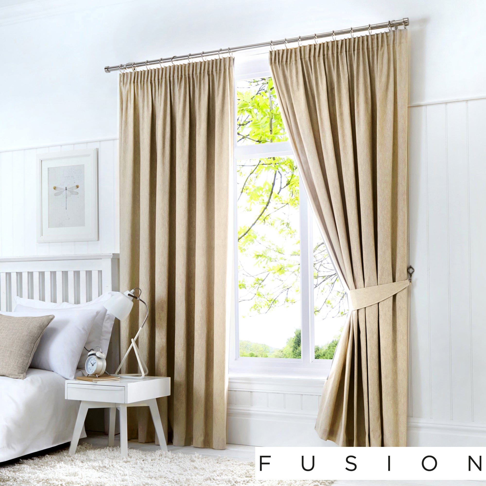 Dijon - Blackout Pair of Pencil Pleat Curtains in Natural - by Fusion