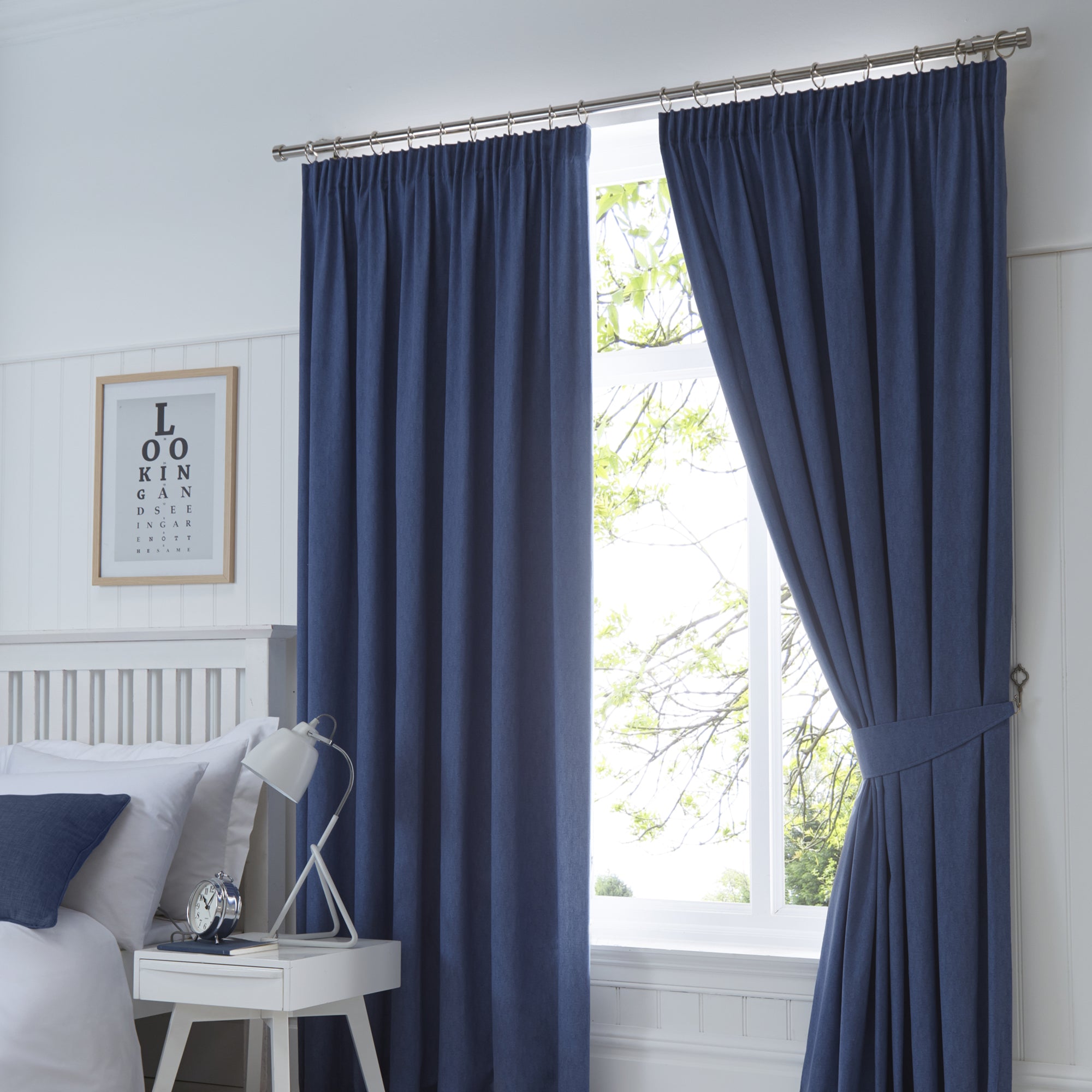 Dijon - Blackout Pair of Pencil Pleat Curtains in Navy - by Fusion