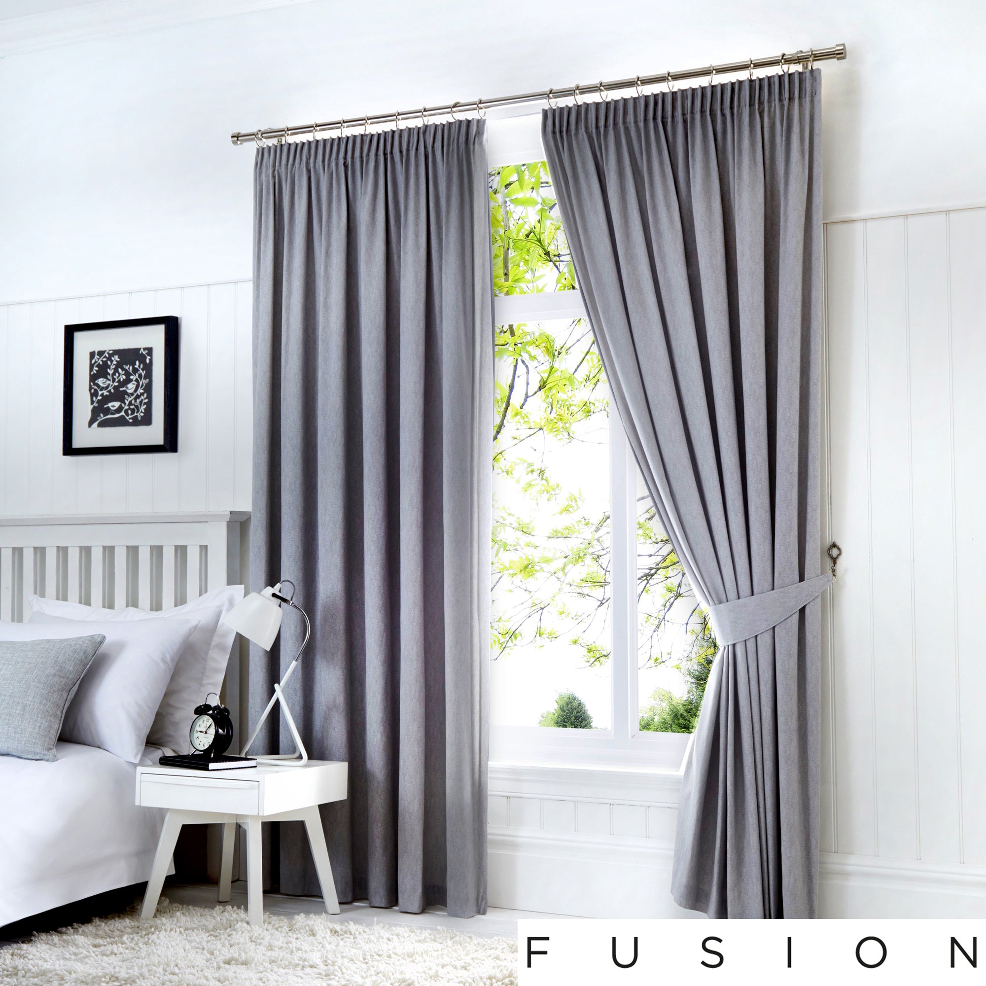 Dijon - Blackout Pair of Pencil Pleat Curtains in Silver - by Fusion