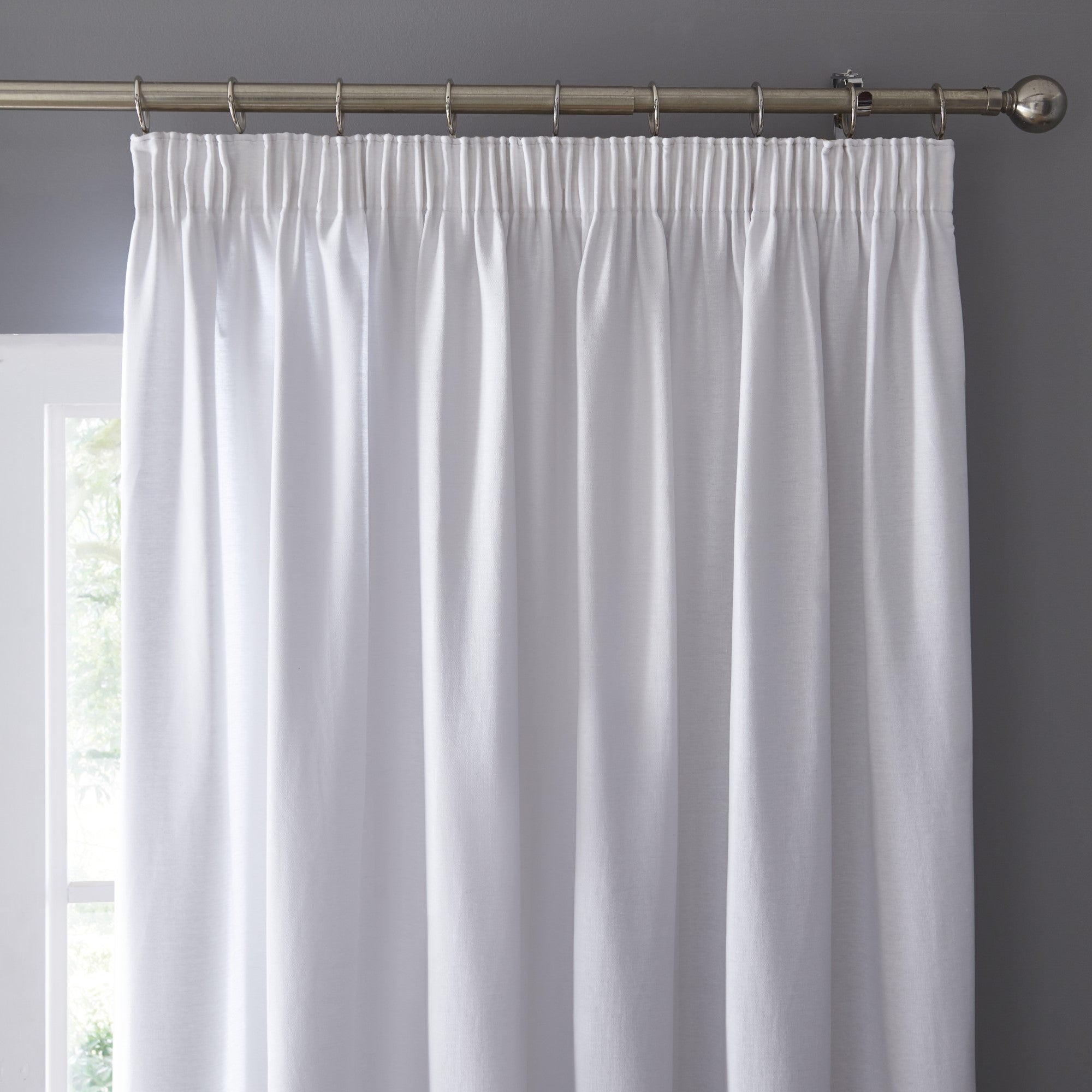 Pair of Pencil Pleat Curtains Dijon by Fusion in White