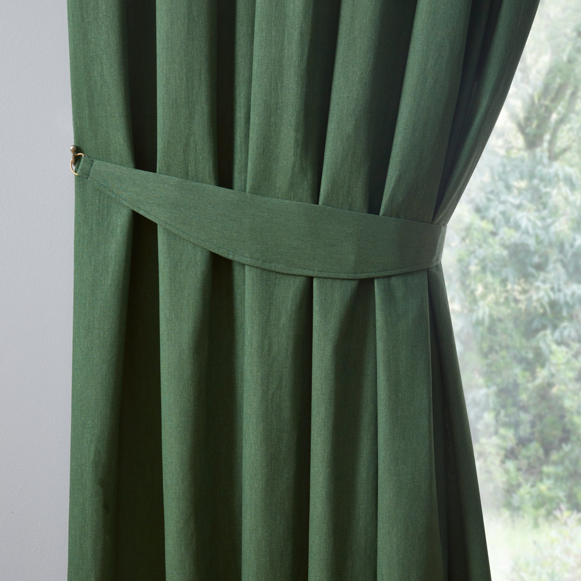 Pair of Pencil Pleat Curtains Dijon by Fusion in Bottle Green