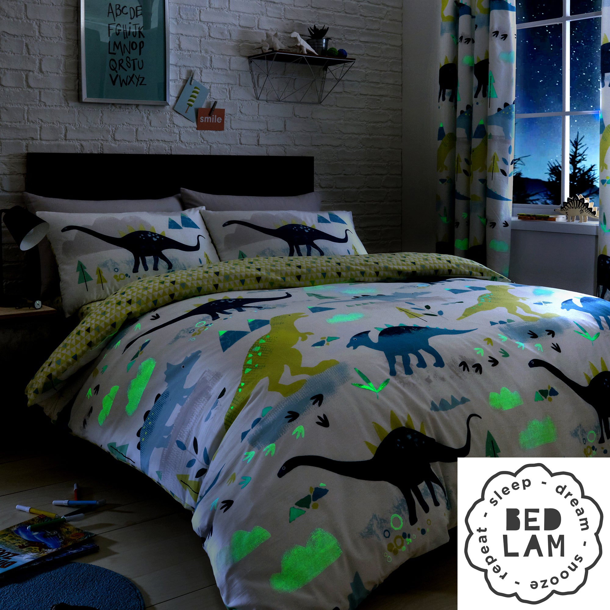 Dino - Glow In The Dark Bedding, Curtains & Fitted Sheets - by Bedlam