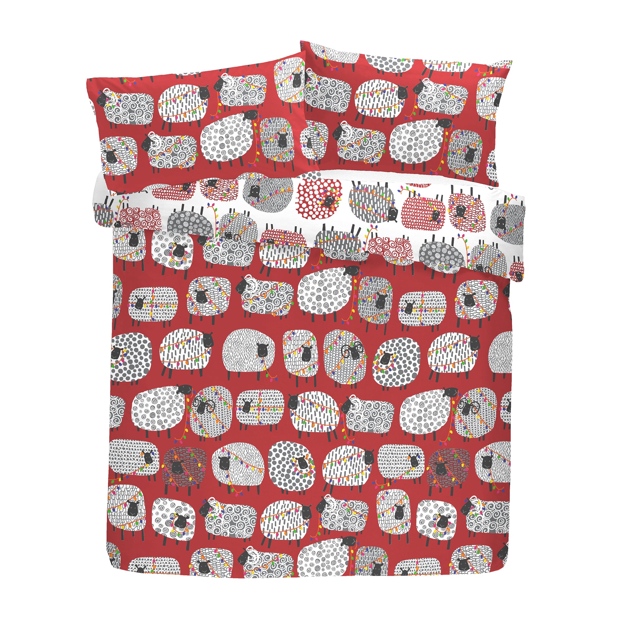 Dotty Sheep Christmas - Easy Care Duvet Cover Set in Red - By Fusion Christmas