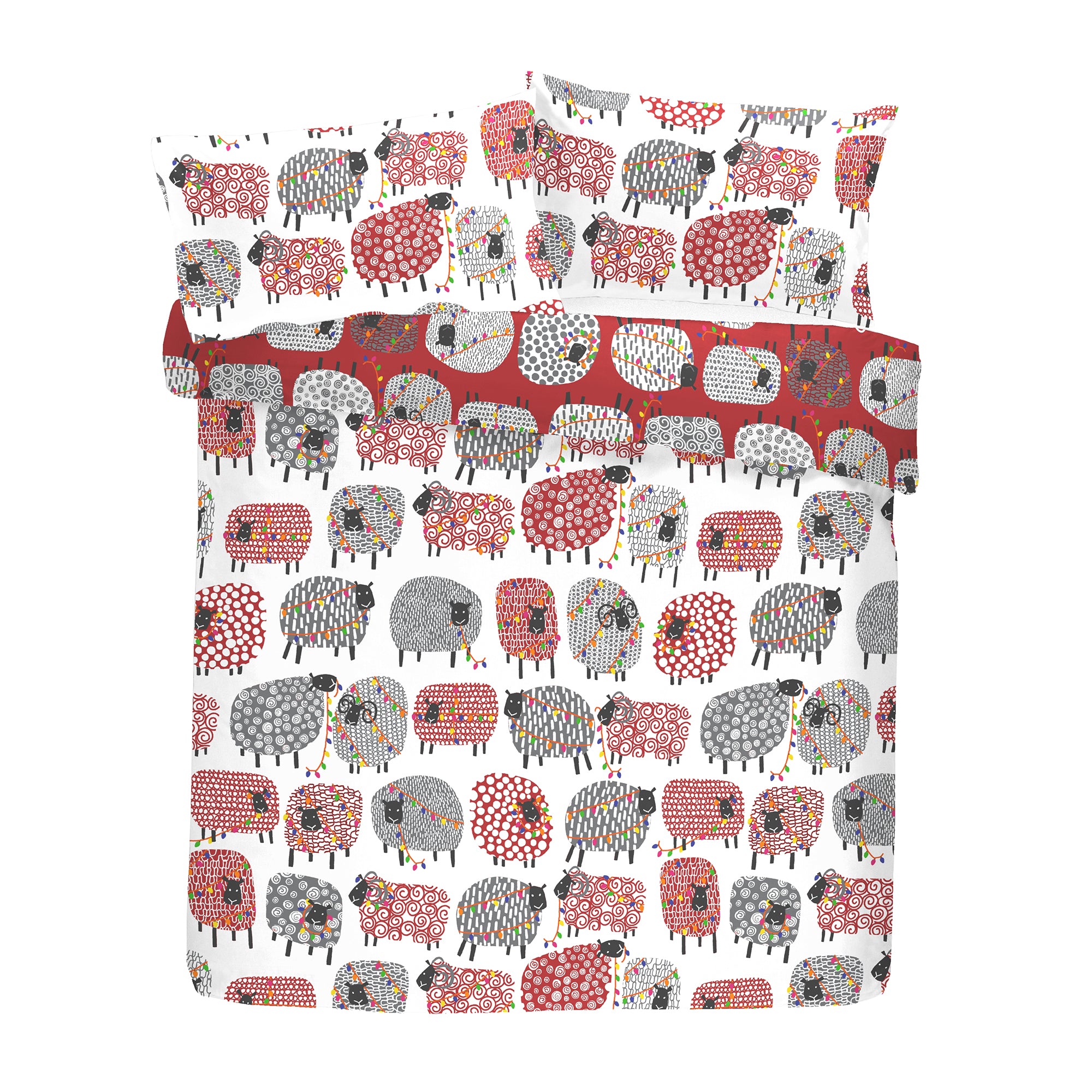 Dotty Sheep Christmas - Easy Care Duvet Cover Set in Red - By Fusion Christmas