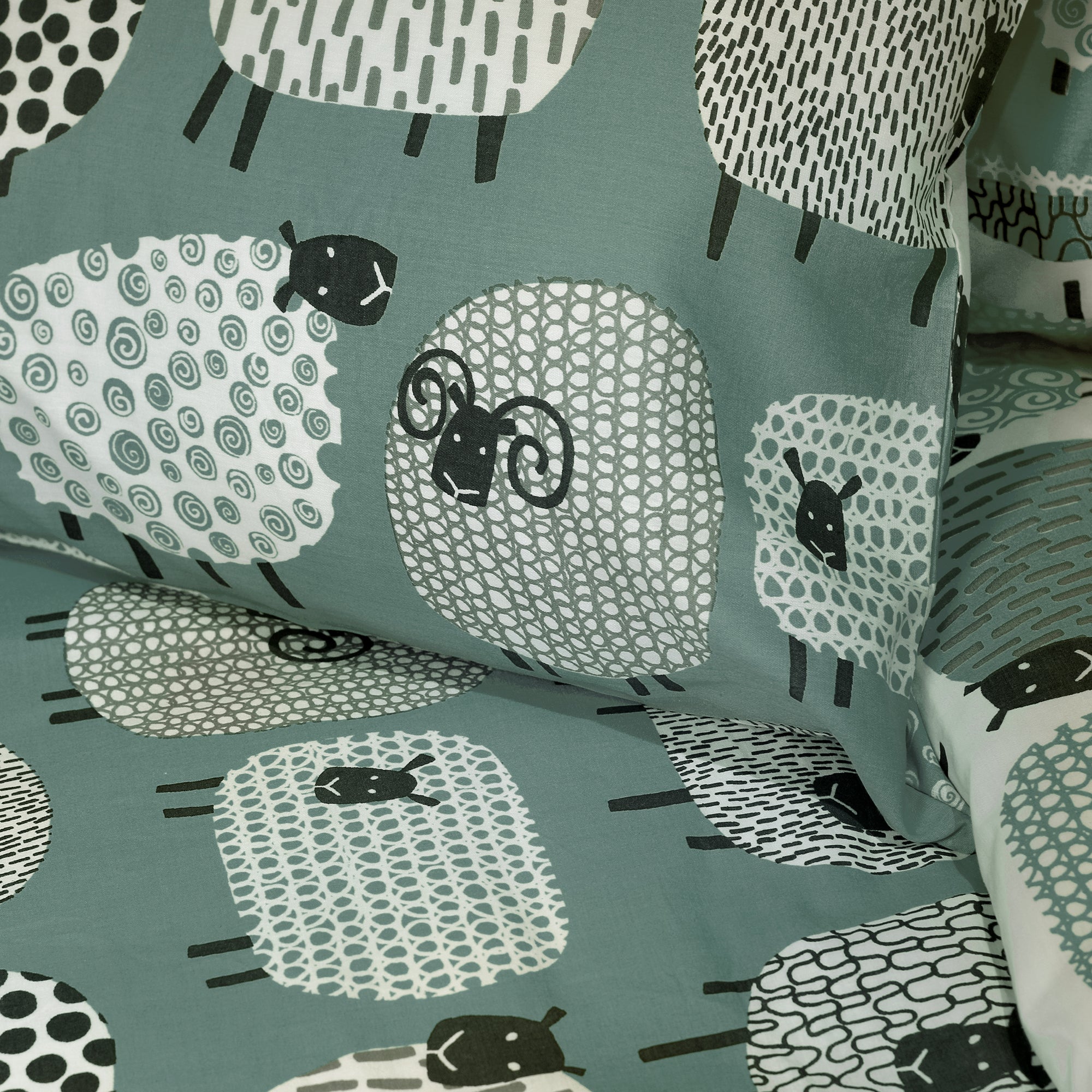 Dotty Sheep - Easy Care Duvet Cover Set in Duck Egg - By Fusion