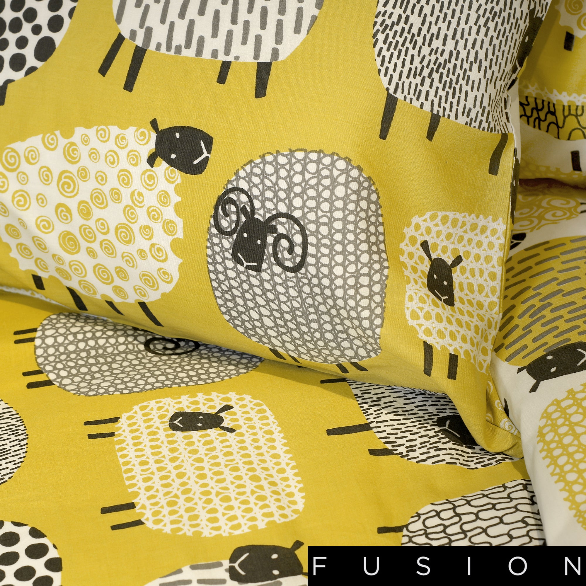 Dotty Sheep Ochre - Easy Care Duvet Cover Set - By Fusion