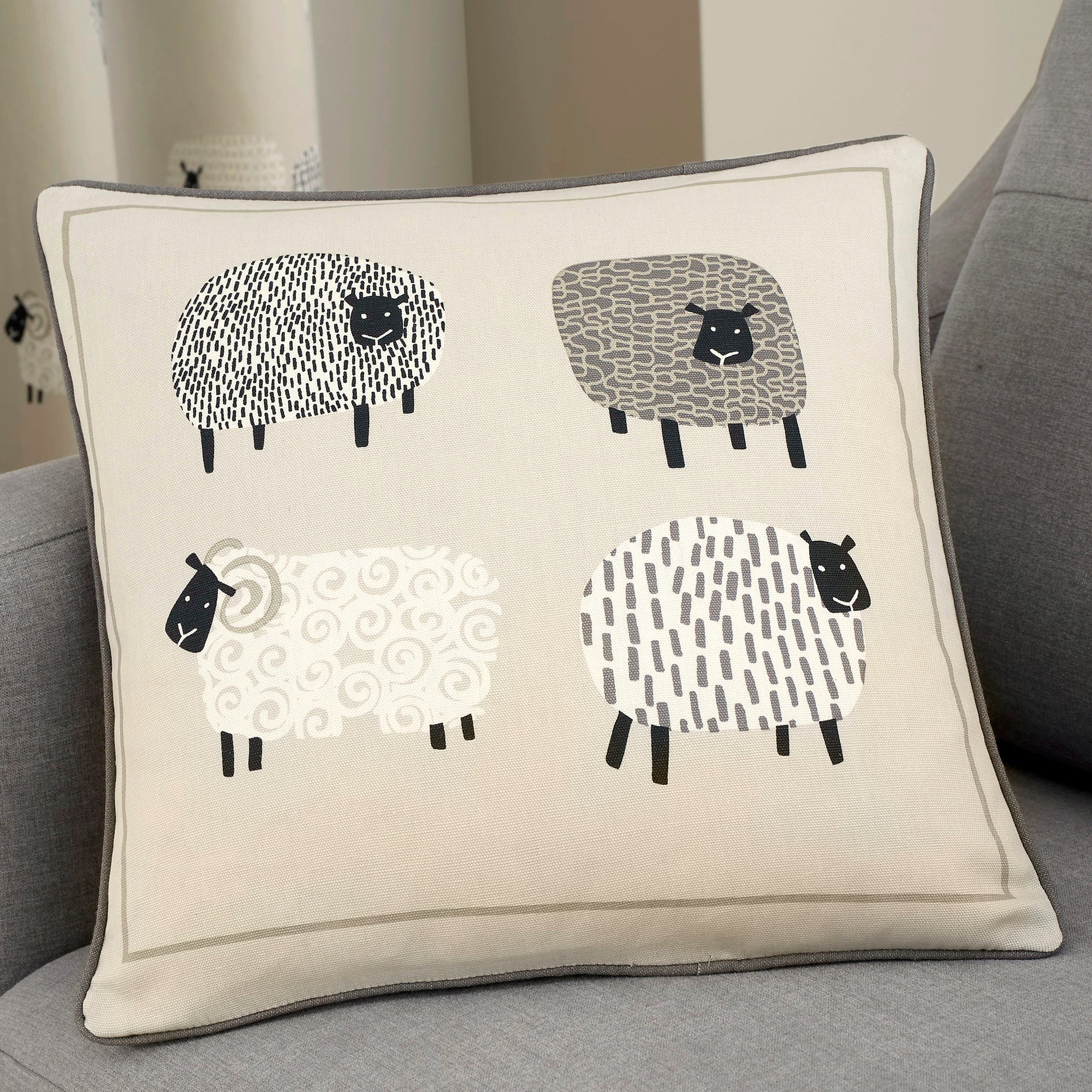 Dotty Sheep - 100% Cotton Filled Cushion in Natural - by Fusion