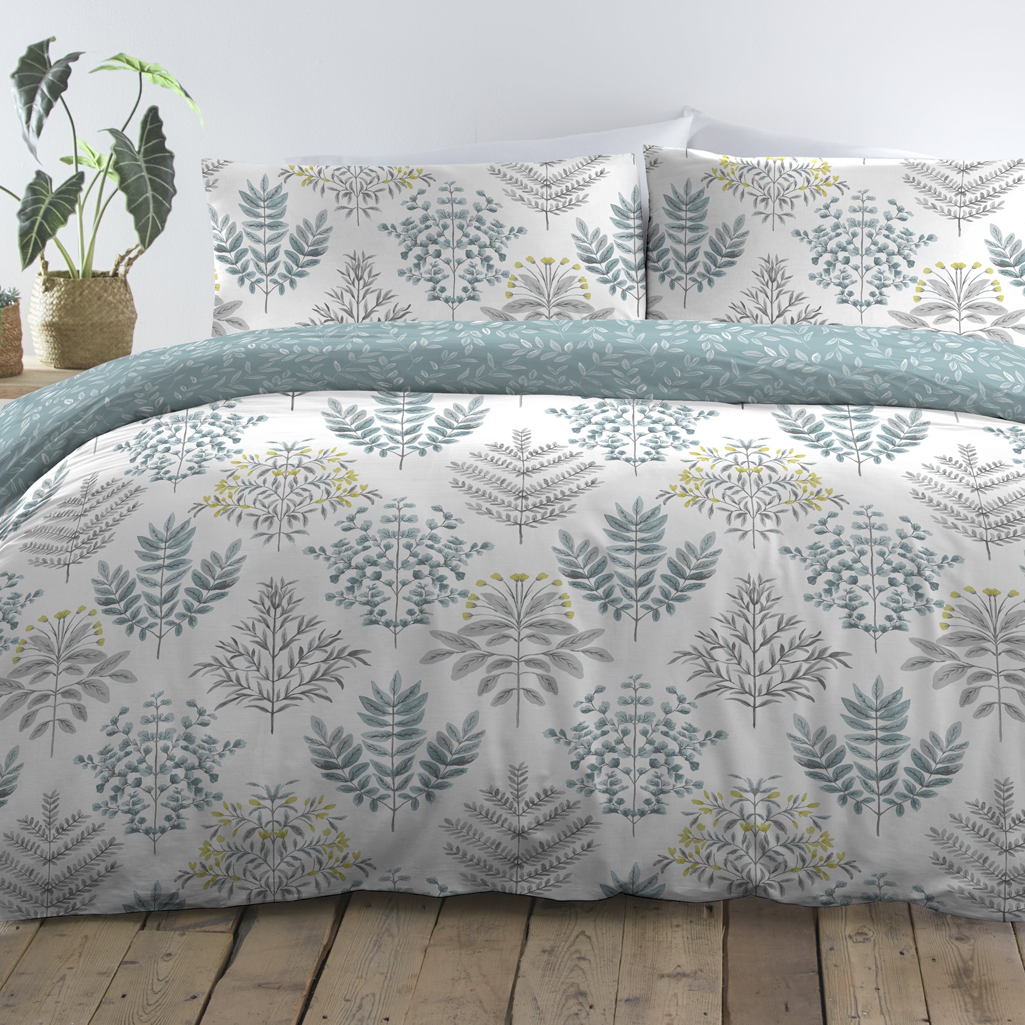 Emily - Easy Care Floral Bedding & Curtains in Duck Egg - by D&D Design