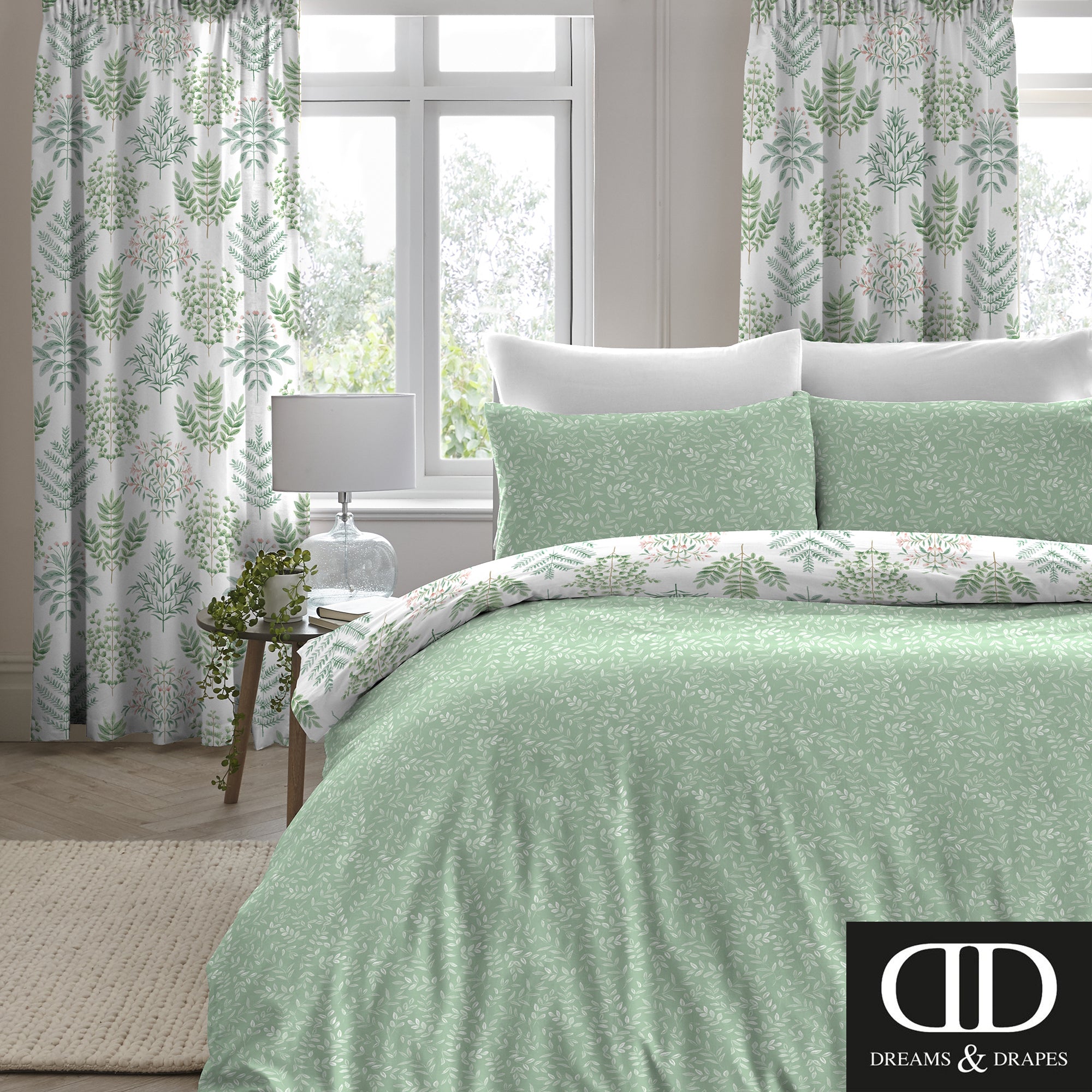 Emily Green - Easy Care Floral Bedding & Curtains - by D&D Design