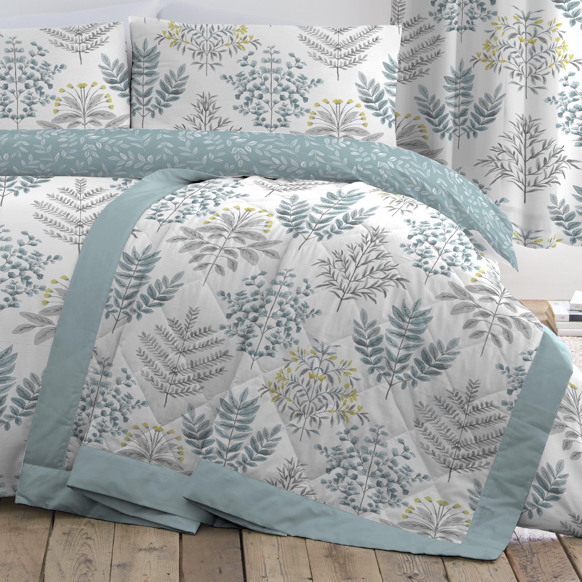Emily - Easy Care Floral Bedding & Curtains in Duck Egg - by D&D Design