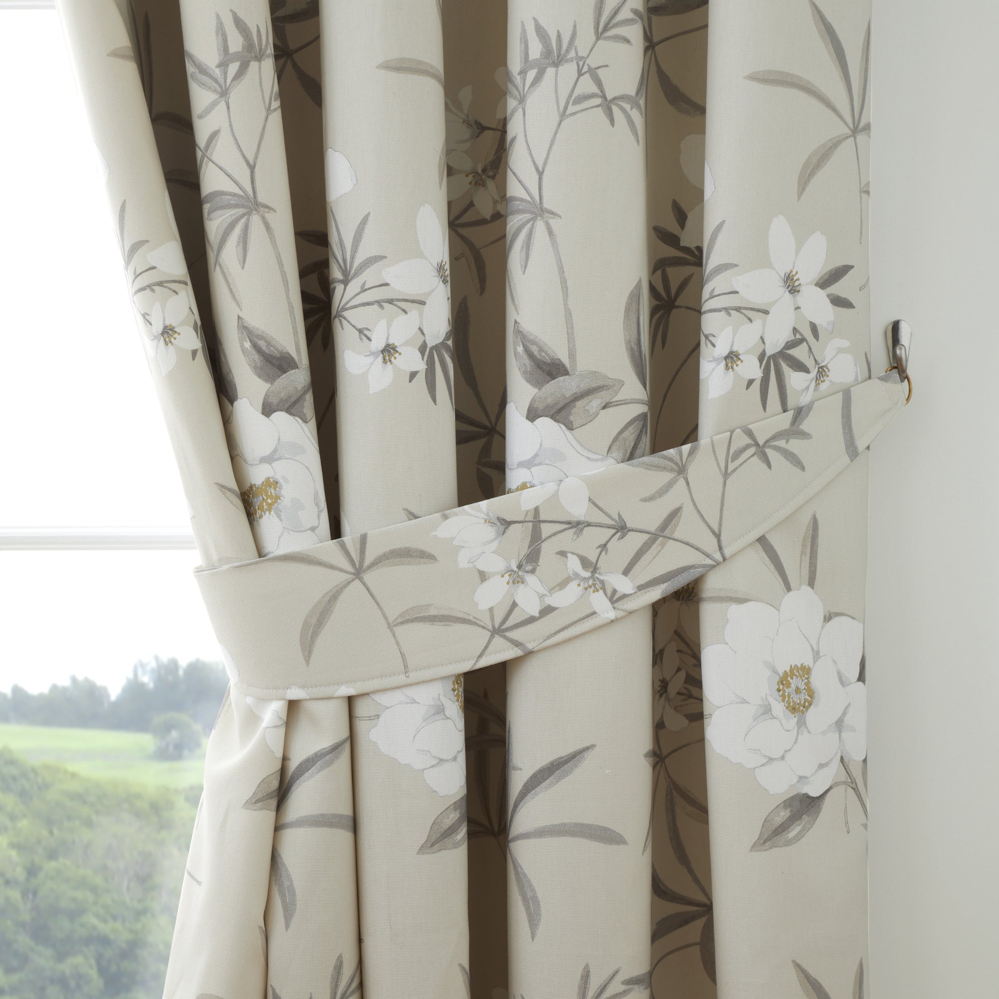 Pair of Pencil Pleat Curtains With Tie-Backs Eve by Dreams & Drapes Design in Natural