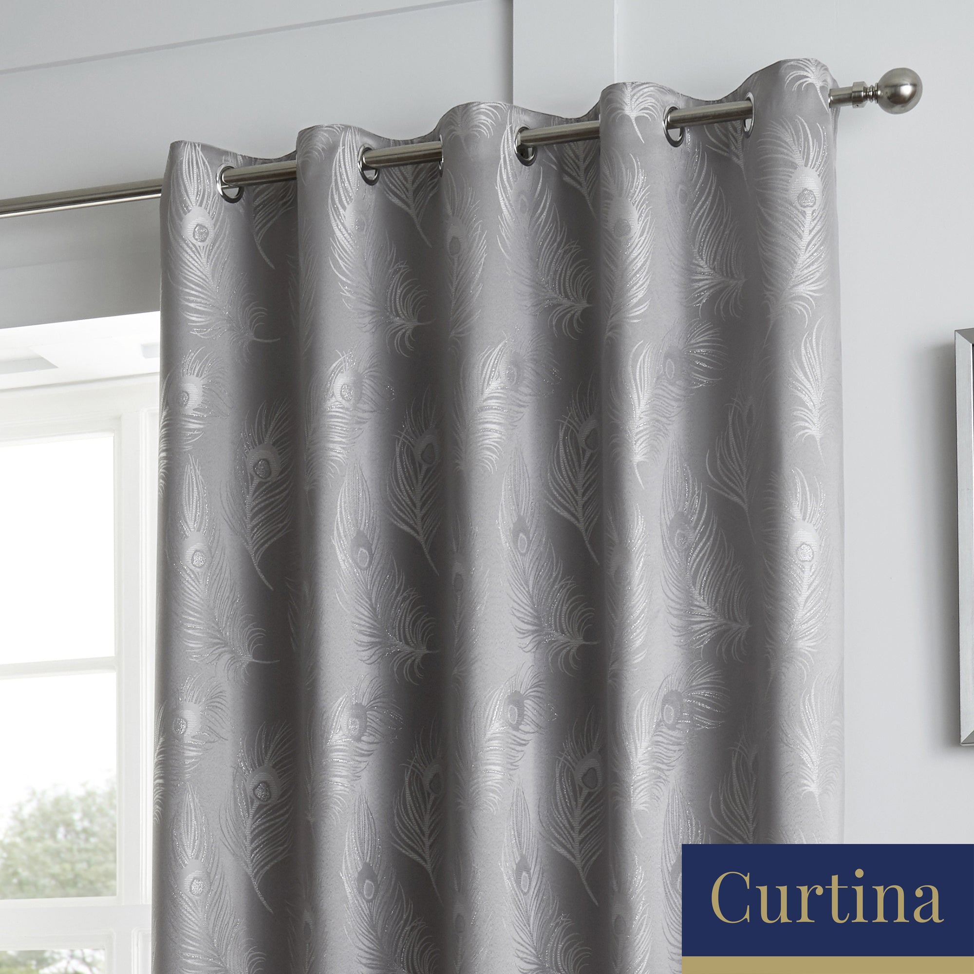 Feather - Jacquard Eyelet Curtains in Silver - By Curtina
