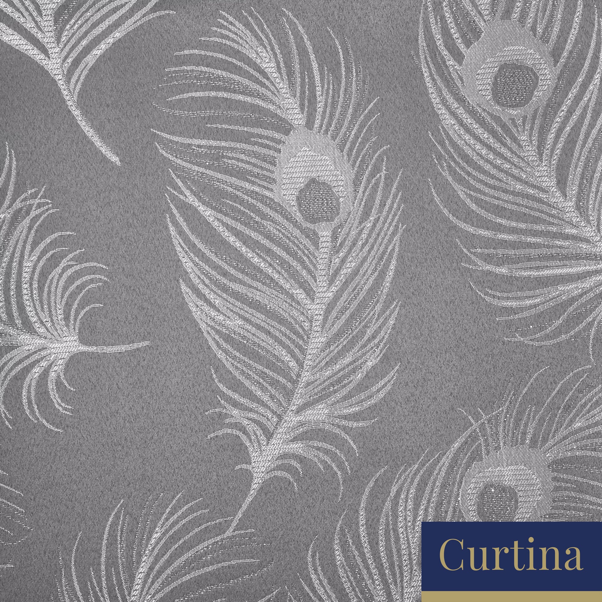 Feather - Jacquard Filled Square Cushion in Silver - by Curtina