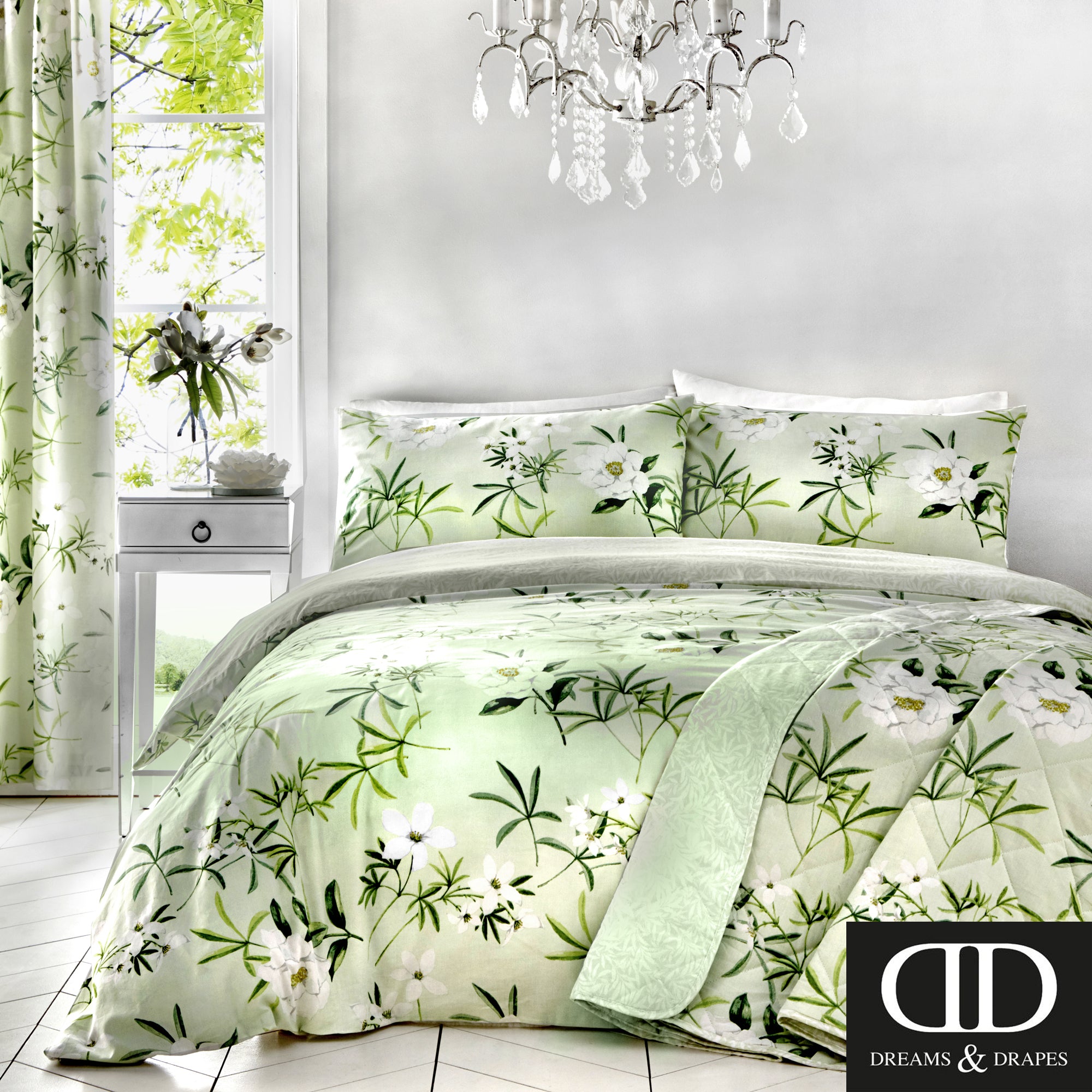 Florence Green - Easy Care Floral Bedding & Curtains - by D&D Design