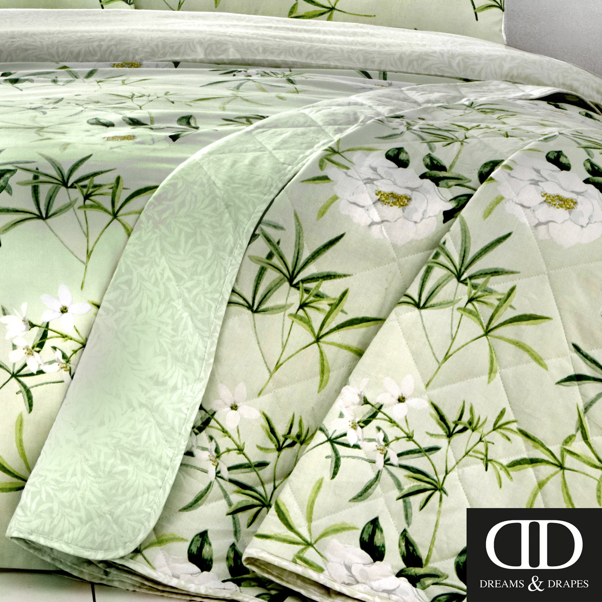 Florence Green - Easy Care Floral Bedding & Curtains - by D&D Design