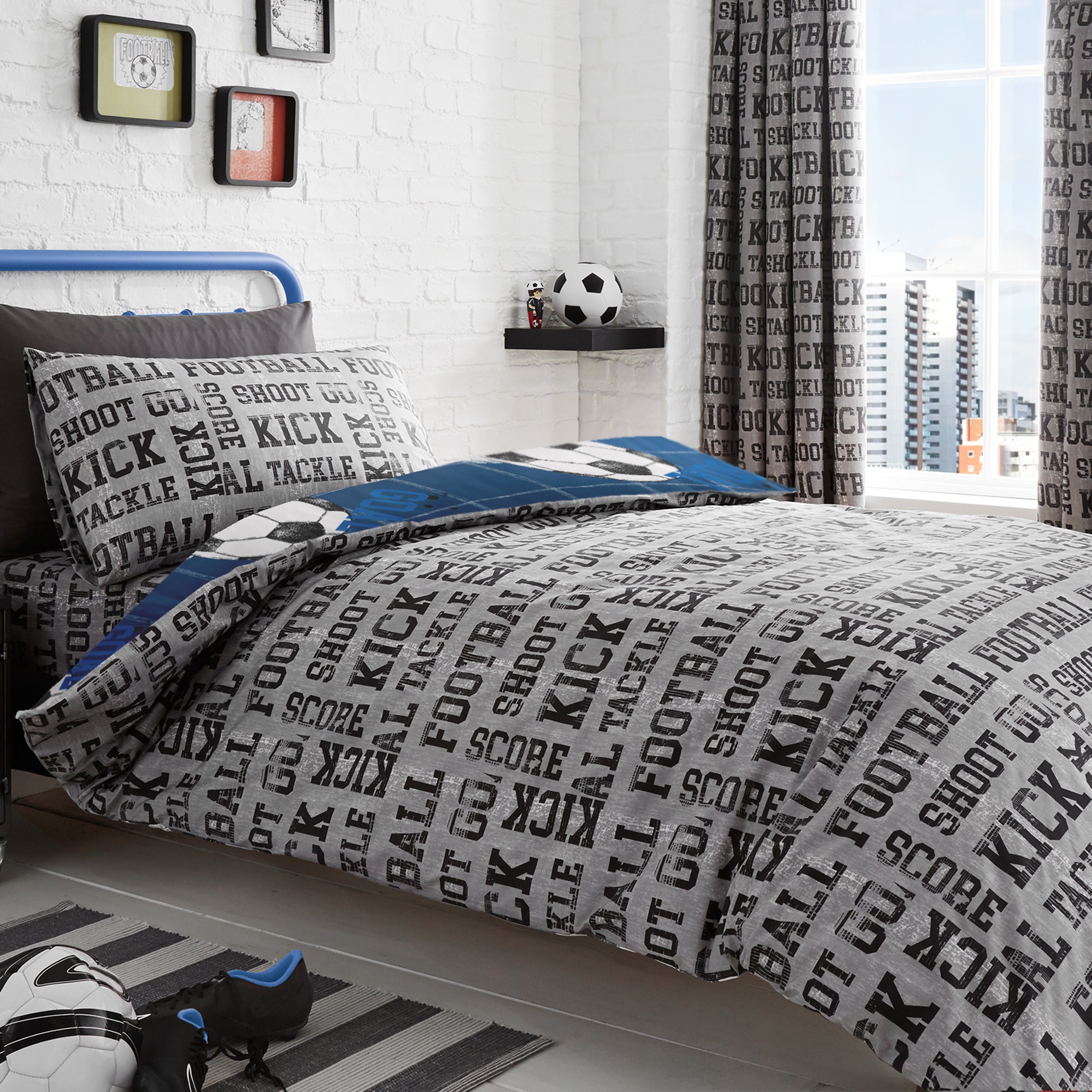 Football - Easy Care Duvet Cover Set in Blue - by Bedlam