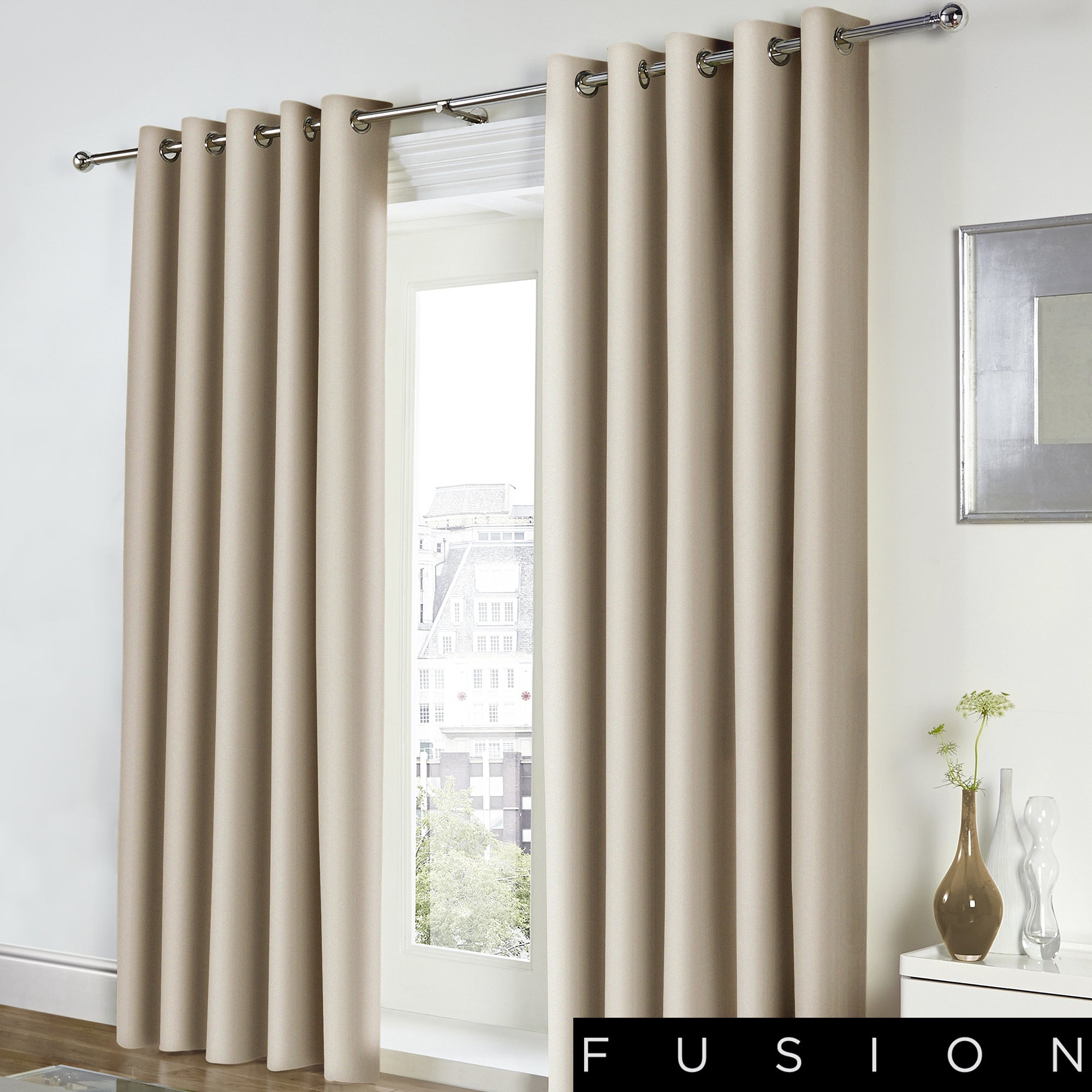 Freya - 100% Cotton Lined Eyelet Curtains in Natural - by Fusion