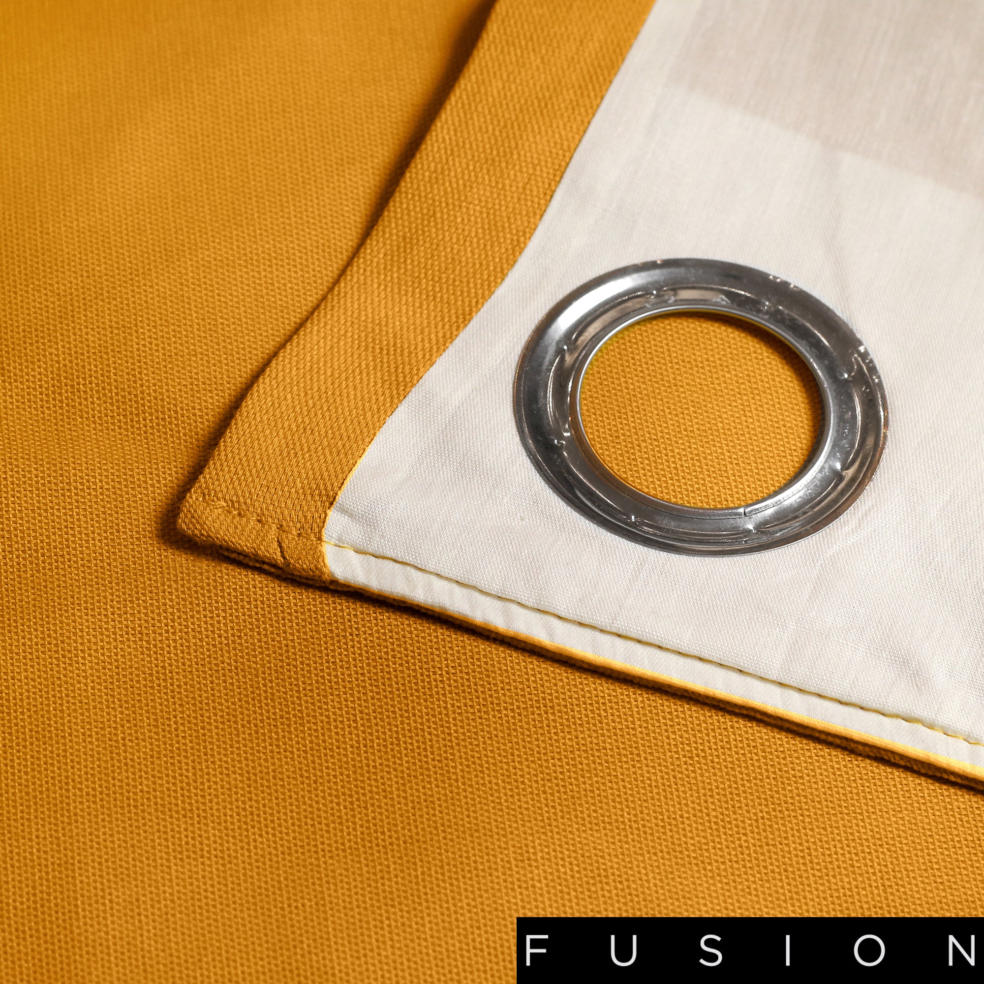 Freya - 100% Cotton Lined Eyelet Curtains in Ochre - by Fusion