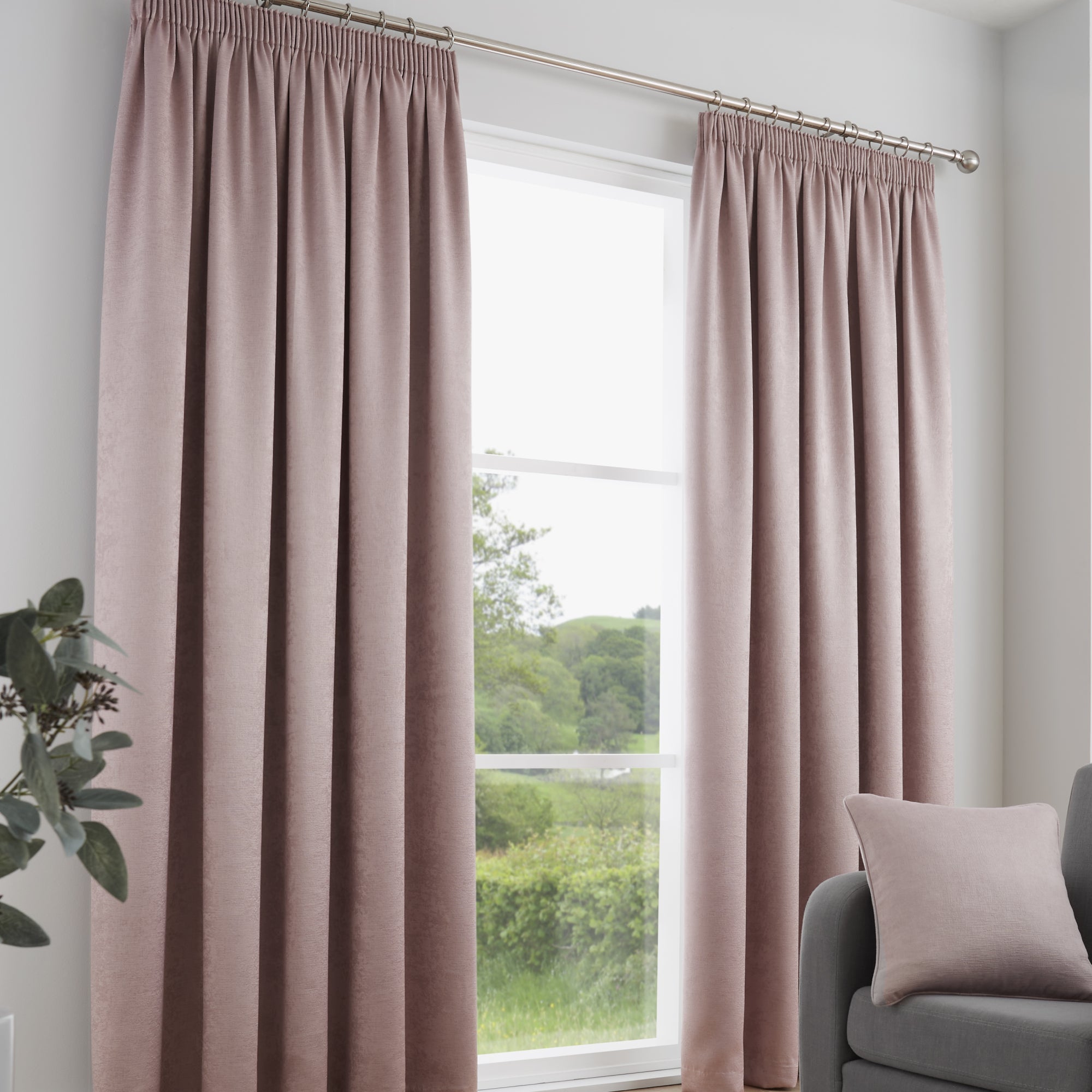Pair of Pencil Pleat Curtains Galaxy by Fusion in Blush