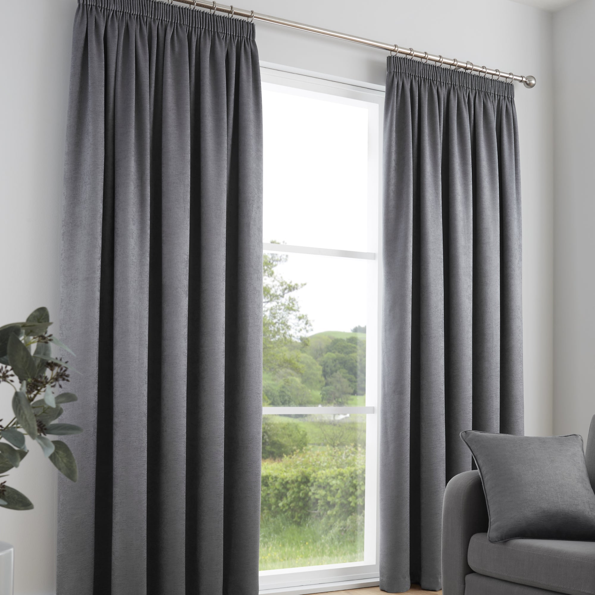 Pair of Pencil Pleat Curtains Galaxy by Fusion in Charcoal