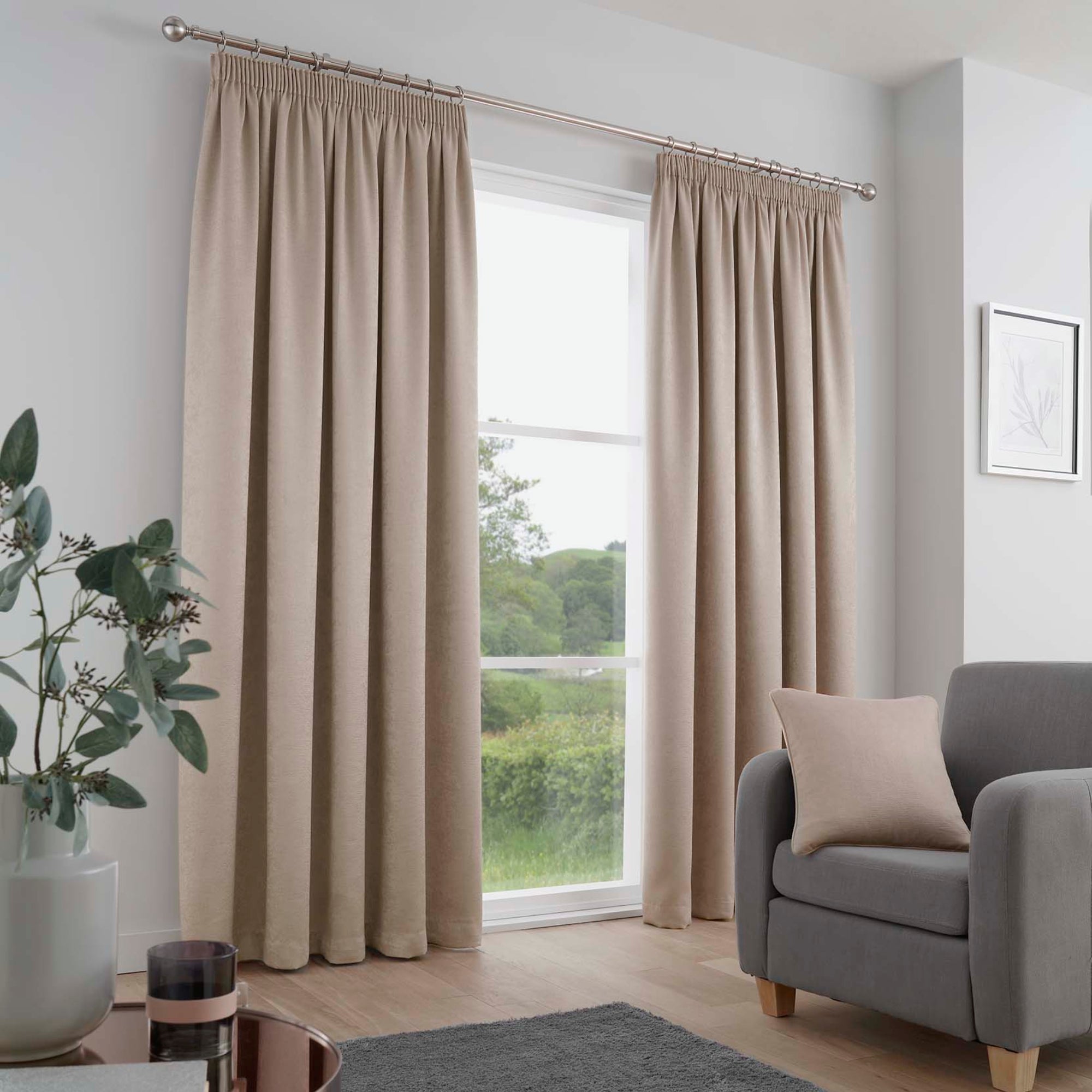 Pair of Pencil Pleat Curtains Galaxy by Fusion in Natural