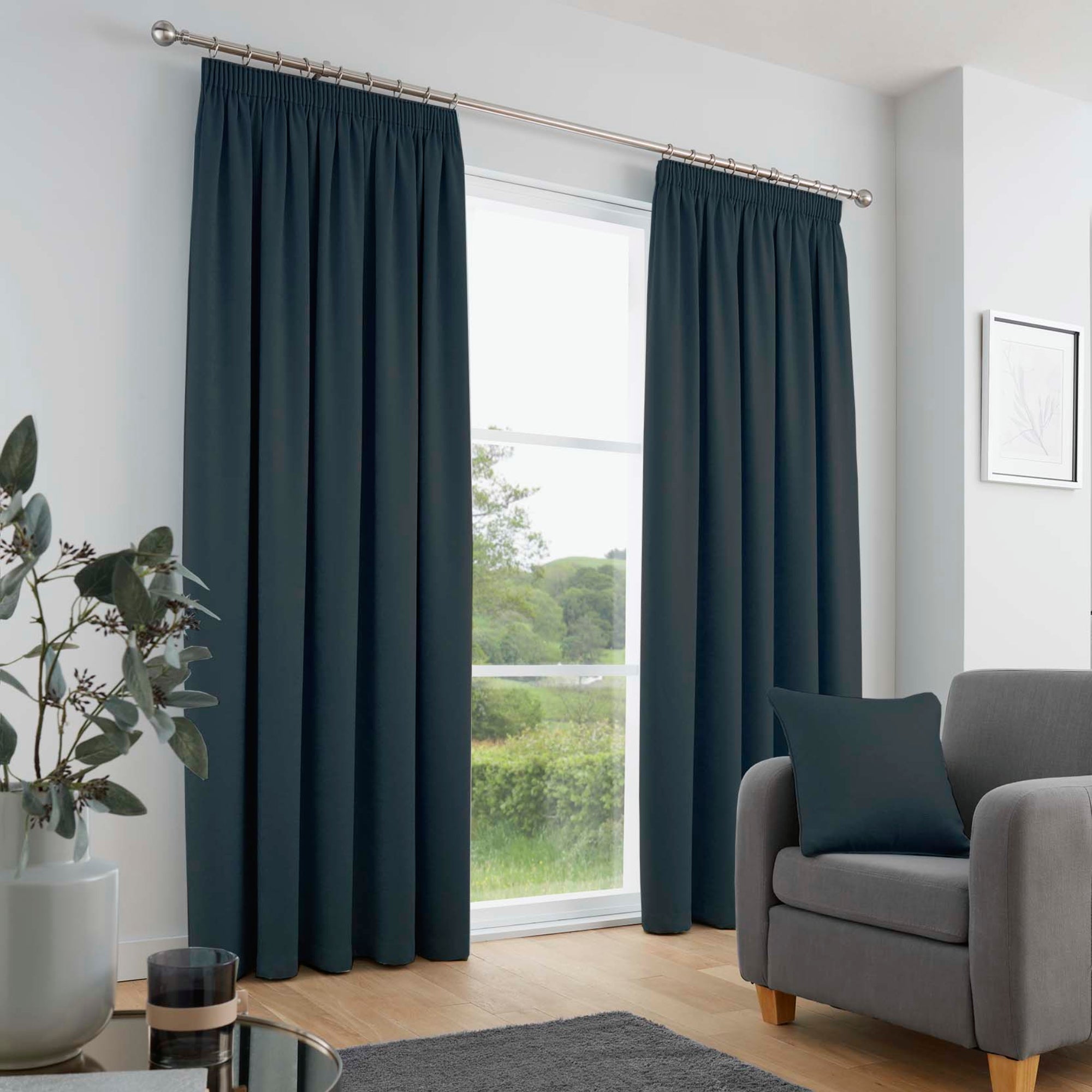 Pair of Pencil Pleat Curtains Galaxy by Fusion in Navy