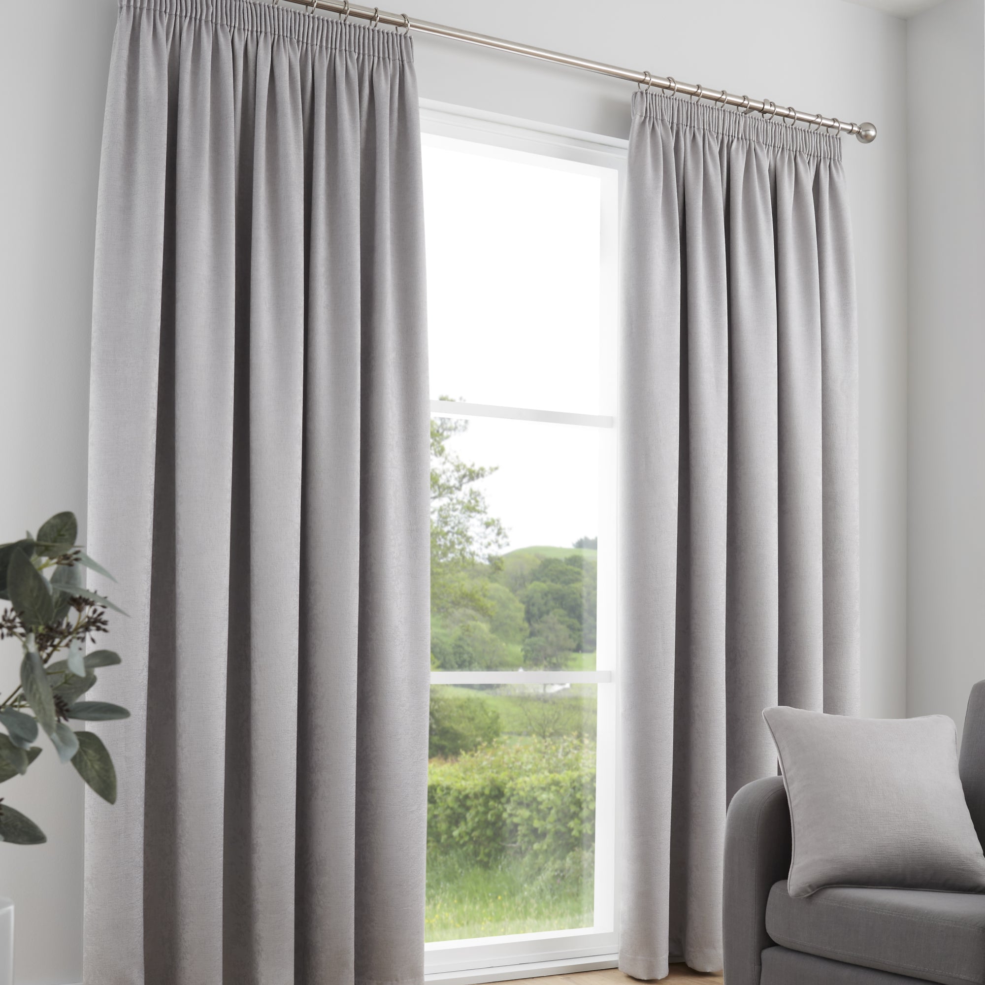 Pair of Pencil Pleat Curtains Galaxy by Fusion in Silver