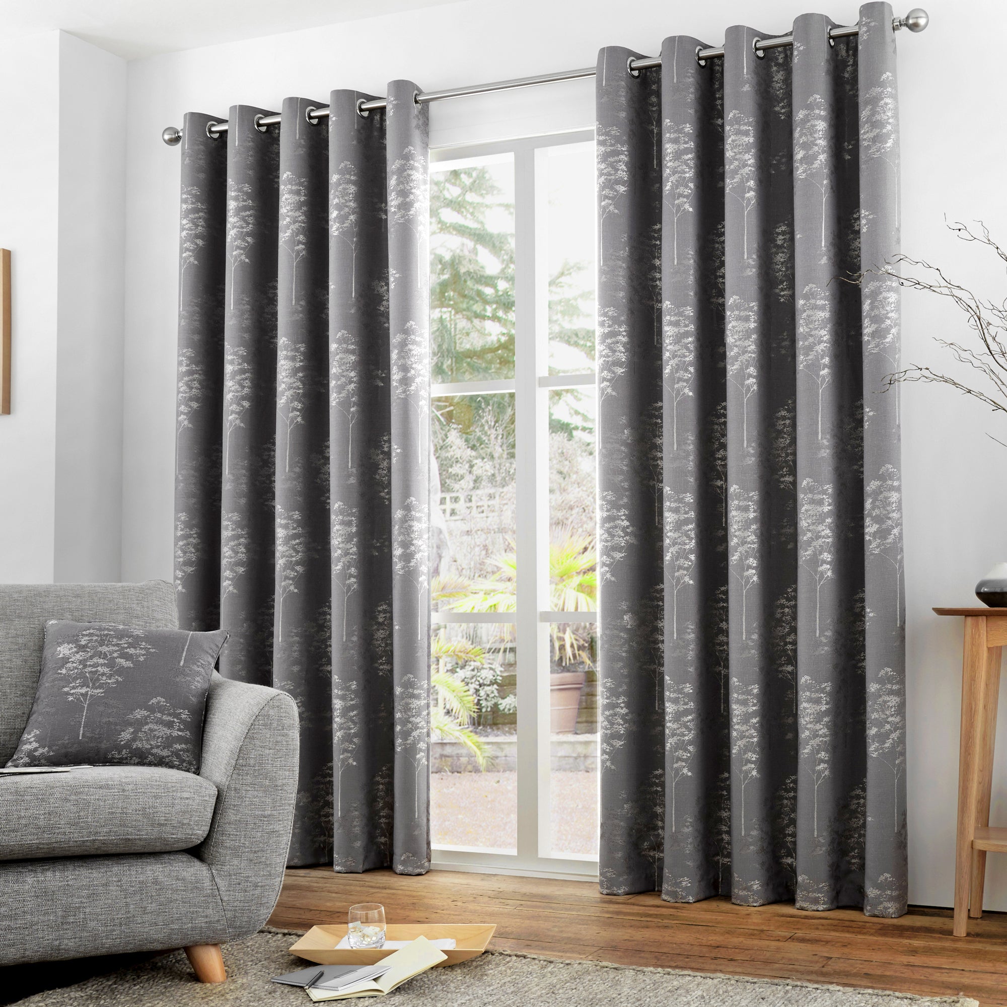 Elmwood - Lined Eyelet Curtains in Graphite by Curtina