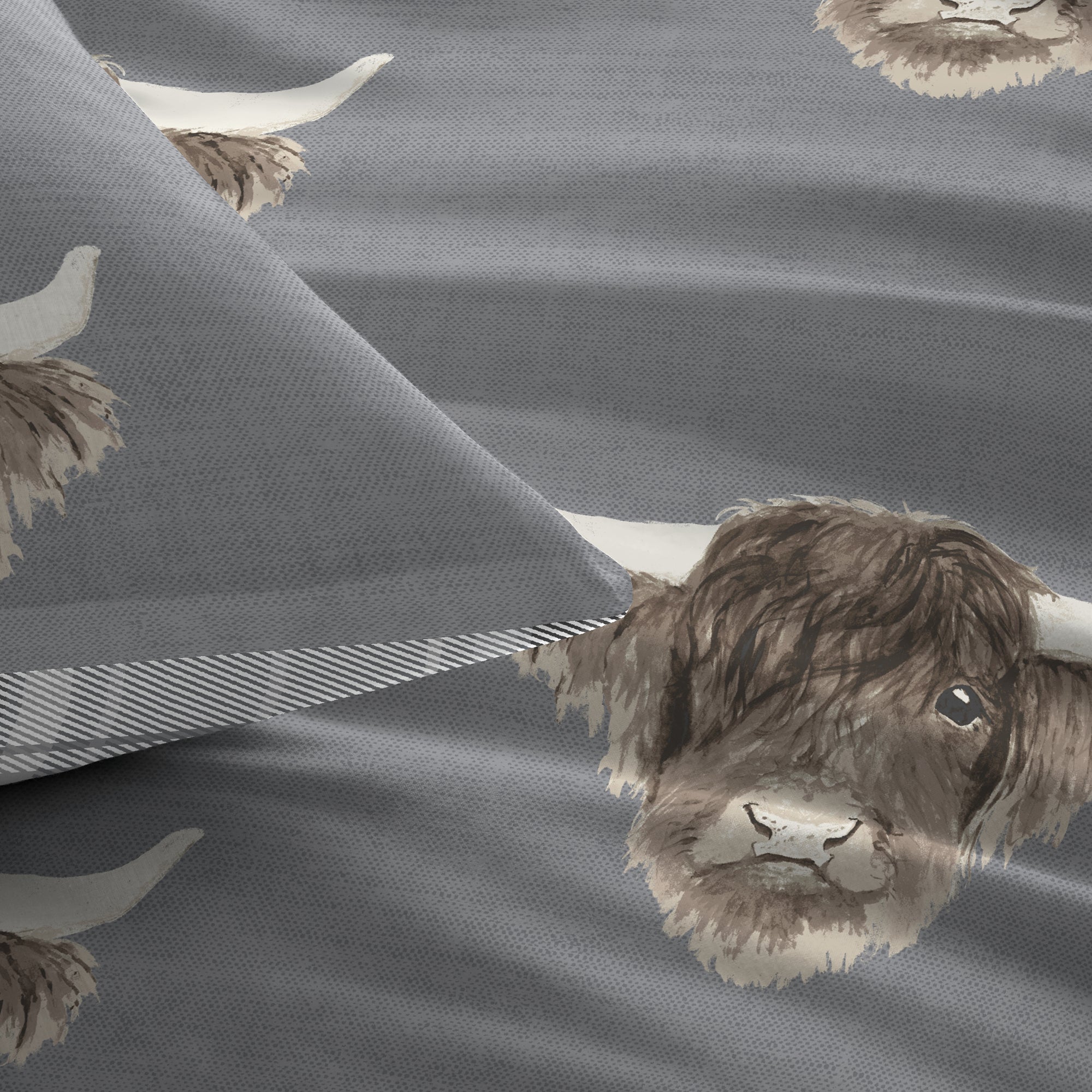 Highland Cow	- Easy Care Duvet Cover Set in Grey - By Fusion
