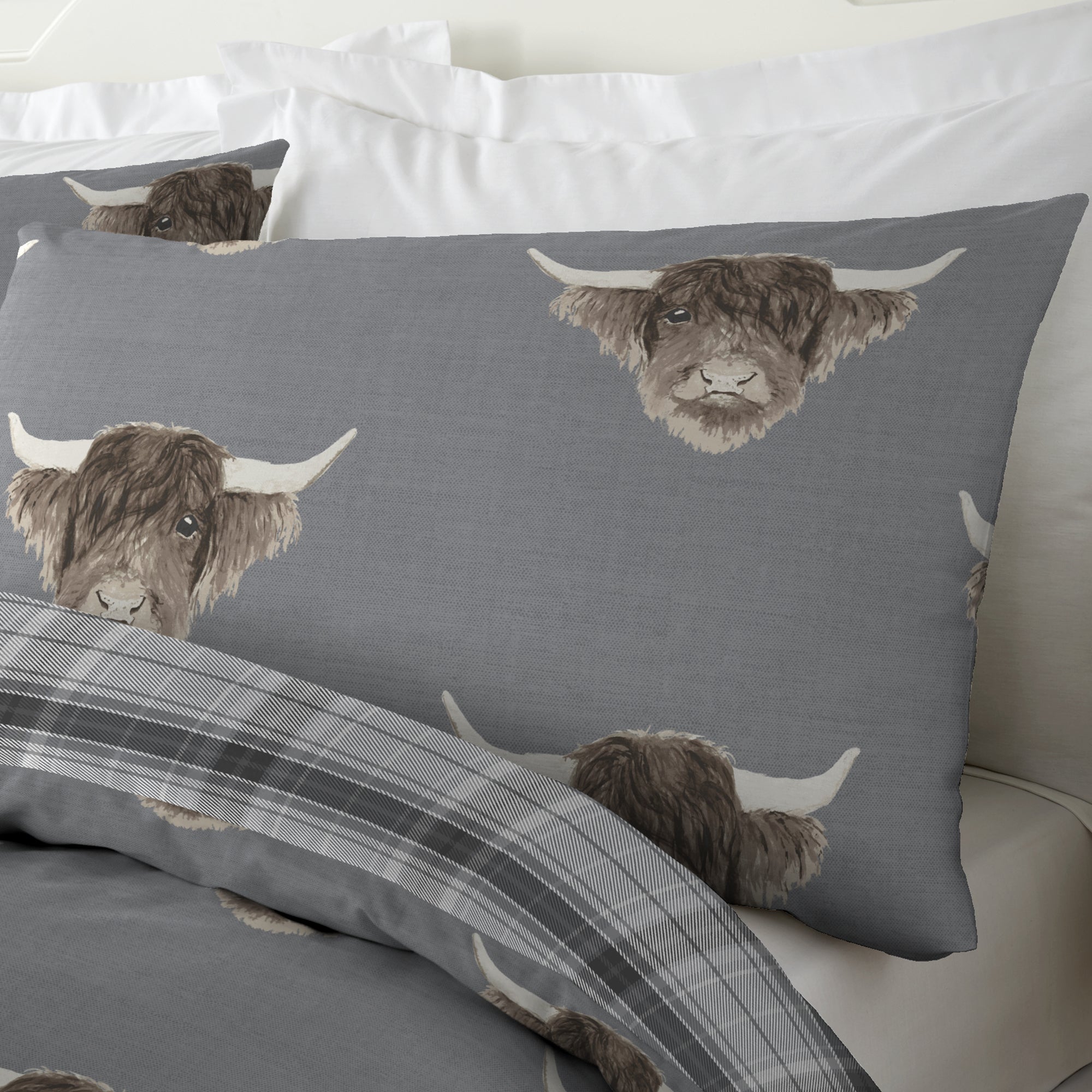 Highland Cow	- Easy Care Duvet Cover Set in Grey - By Fusion