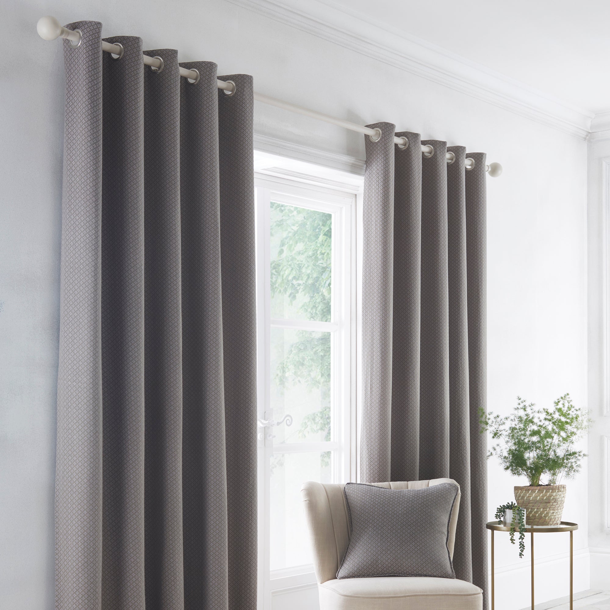 Indiana - Jacquard Pair of Eyelet Curtains in Grey - by D&D Design