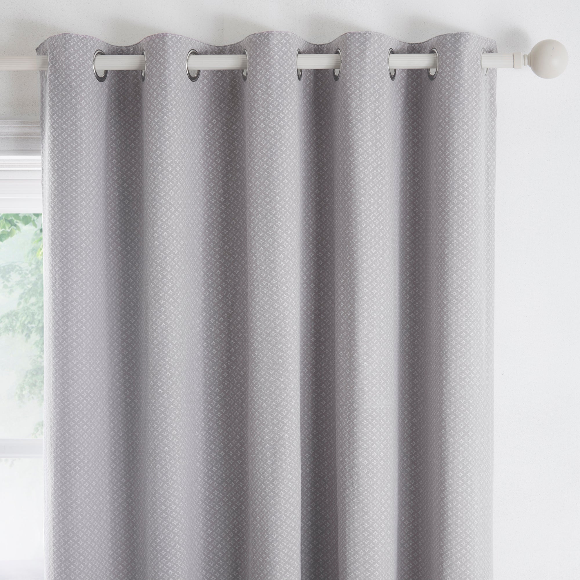 Indiana - Jacquard Pair of Eyelet Curtains in Silver - by D&D Design