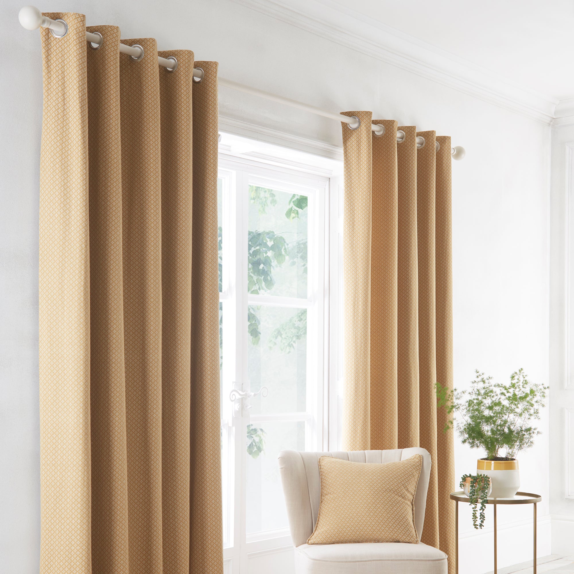 Indiana - Jacquard Pair of Eyelet Curtains in Yellow - by D&D Design