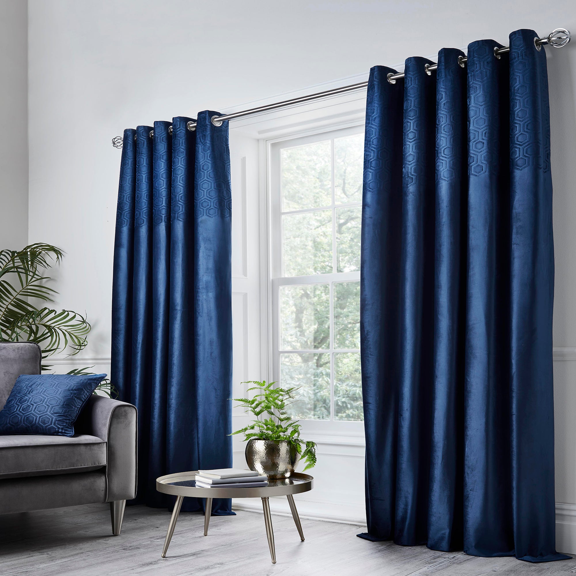 Jasper - Embossed Pair of Eyelet Curtains in Navy - By Appletree Boutique